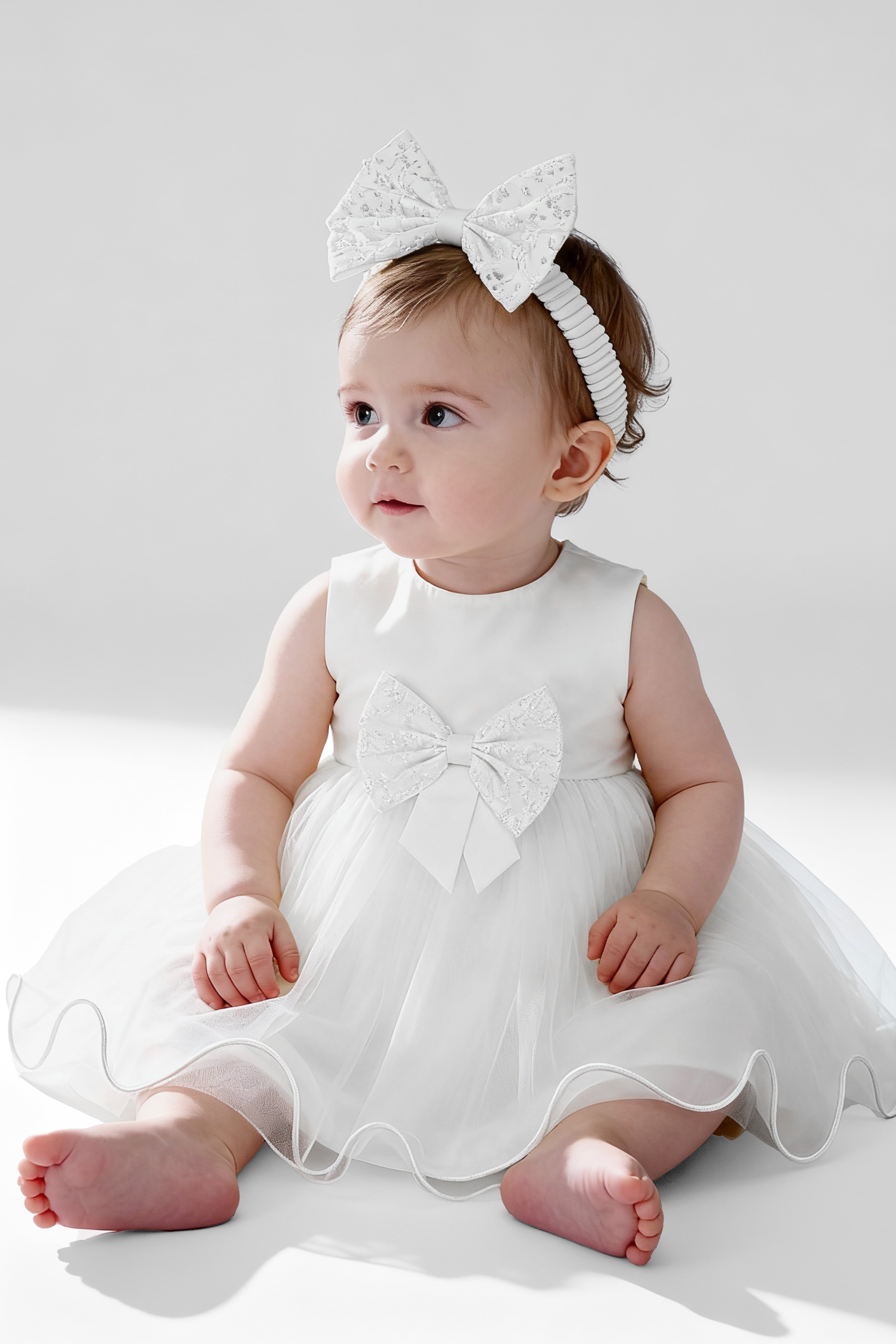 Baby Girl Dress with Lace Overlay Jacket - B1201 - White Front Picture