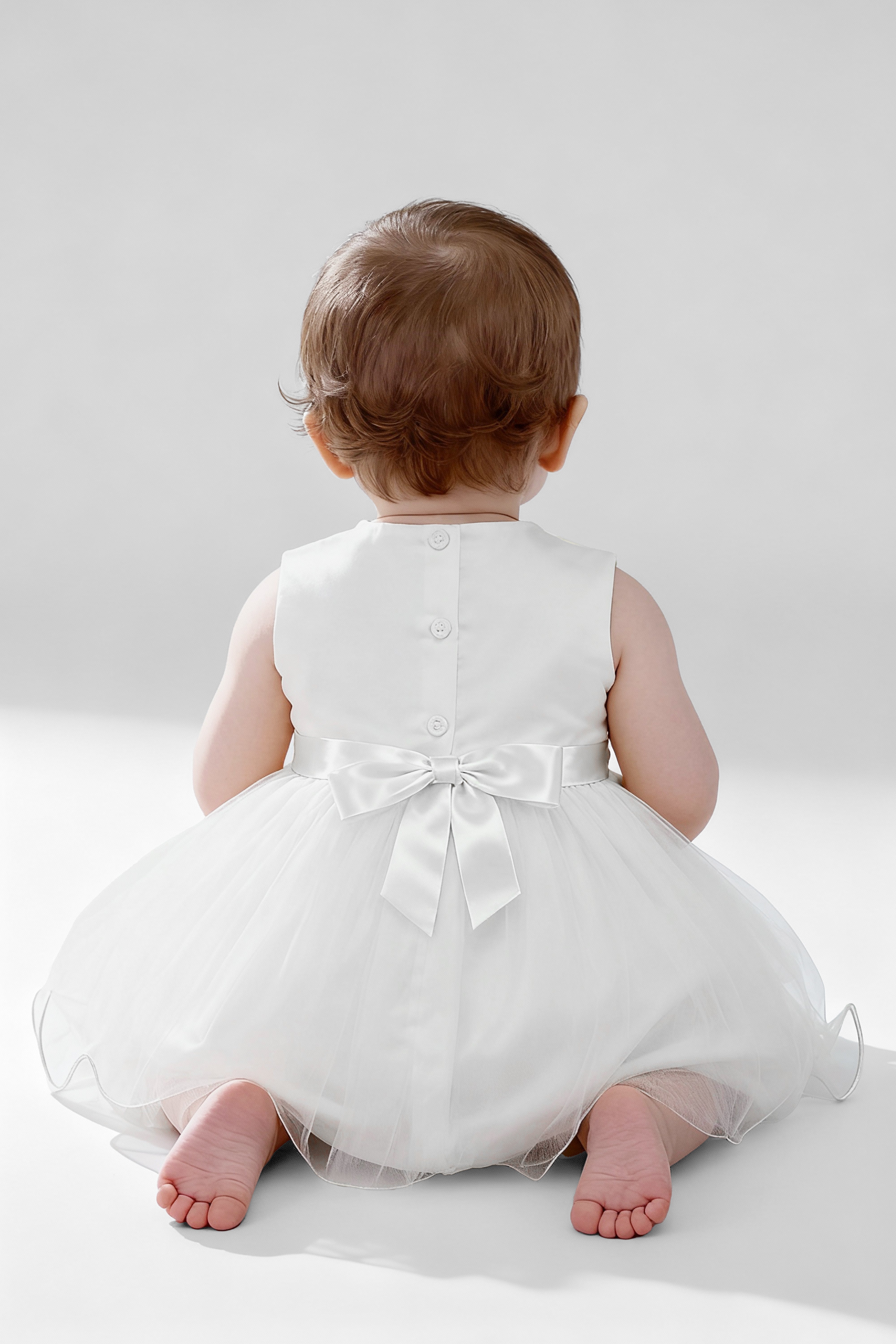 Baby Girl Dress with Lace Overlay Jacket - B1201 - White Back Picture