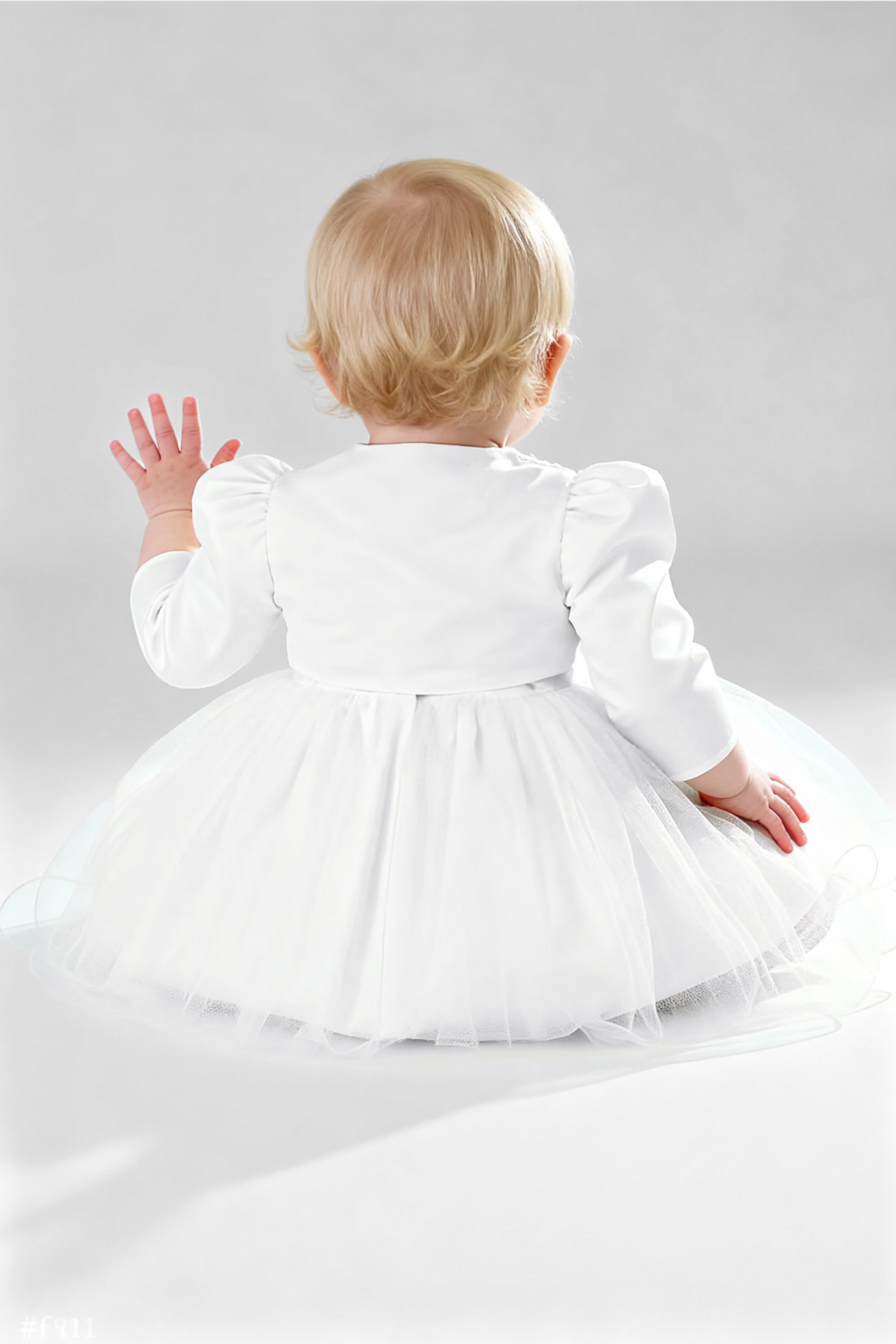 Baby Girl Sleeveless Dress with Floral Bolero - B1176 - White Back Picture