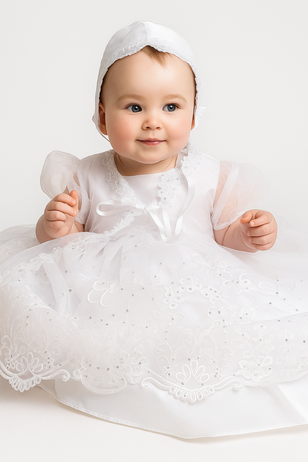 Baby Girls Baptism Gown White Set - White Model Picture