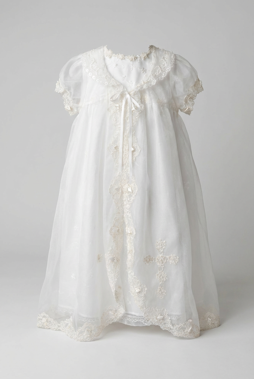 Baby Girls Christening Dress & Bonnet Set with Embroidered Bodice Front Picture