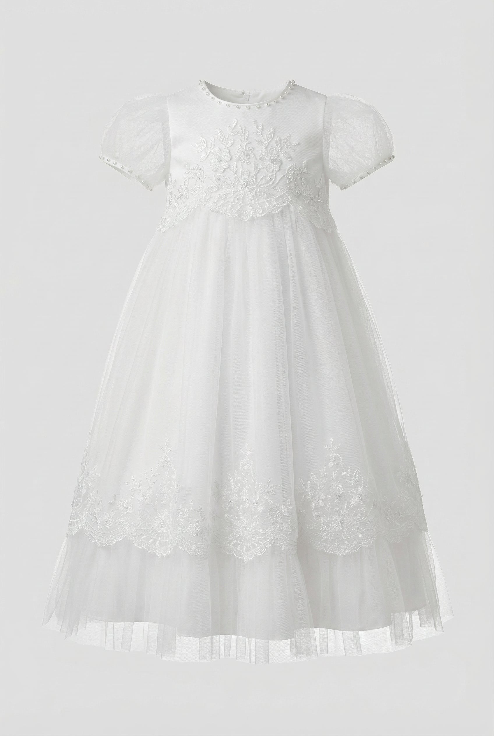 Baby Girls Embroidered Bodice Baptism Dress & Bonnet Set - White