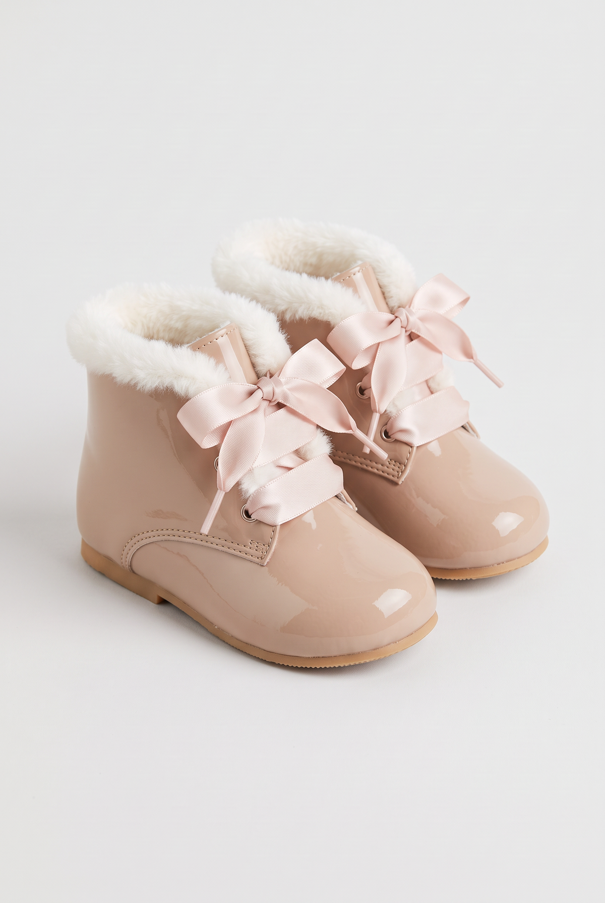 Baby Girls Fur Trim Lace Up Boots - Sevva Claudia Camel Pair Side Picture