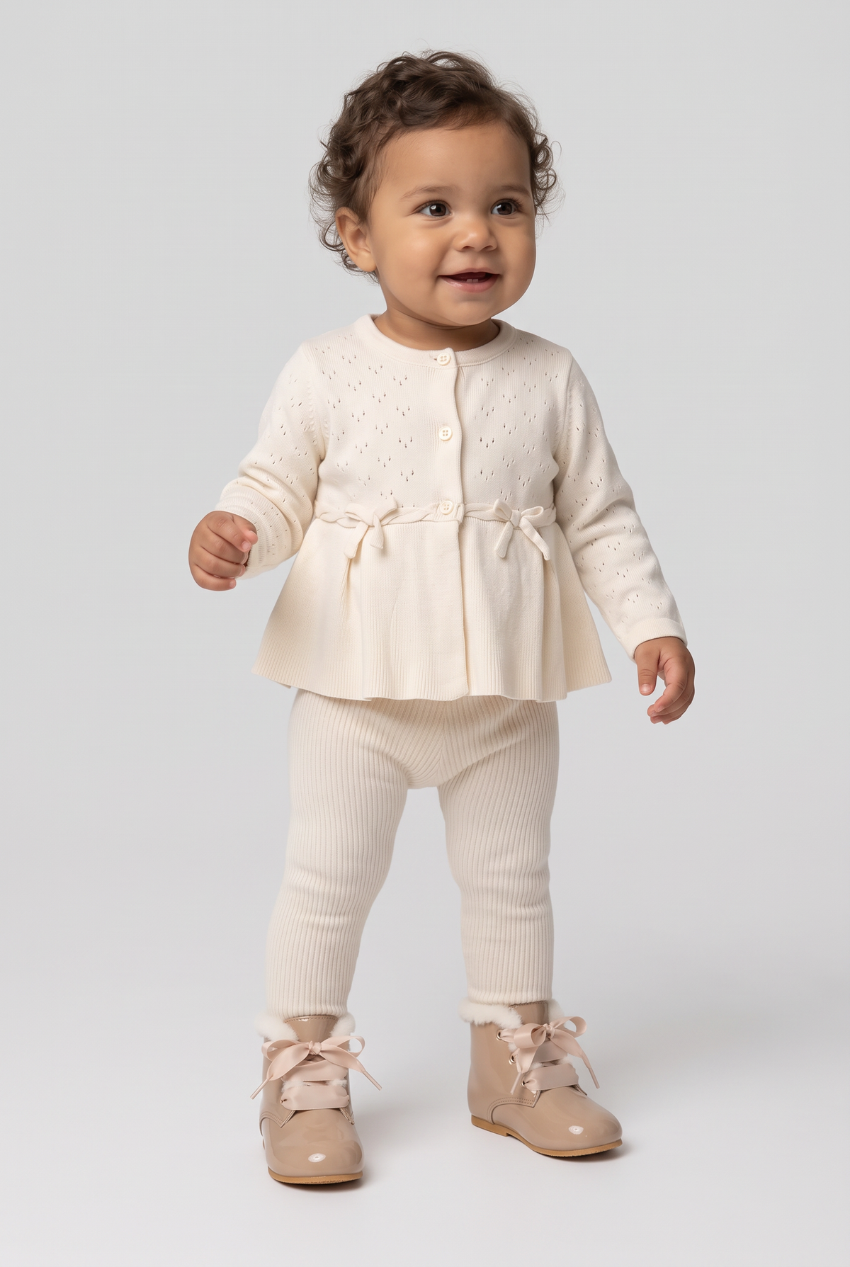 Baby Girls Fur Trim Lace Up Boots - Sevva Claudia Camel Model Picture