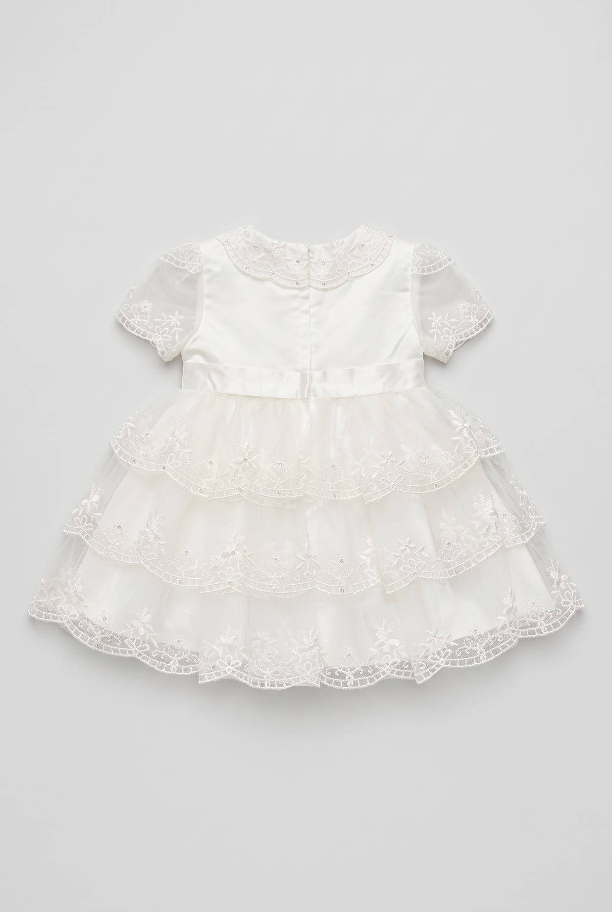 Baby Girls Ivory Embroidered Lace Tiered Christening Dress – Sevva Noemi back picture