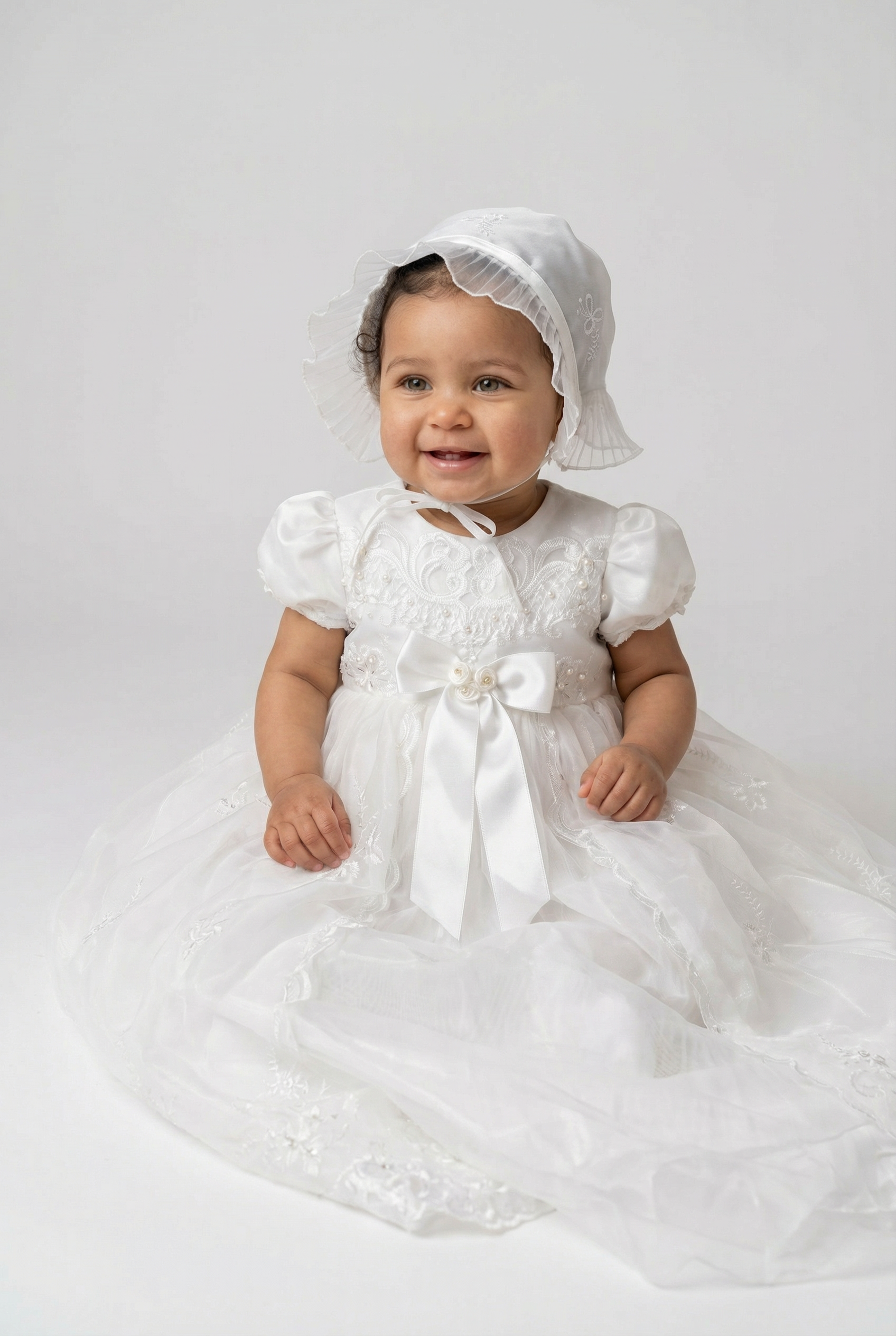 Baby Girls Ivory Traditional Baptism Gown & Bonnet Set