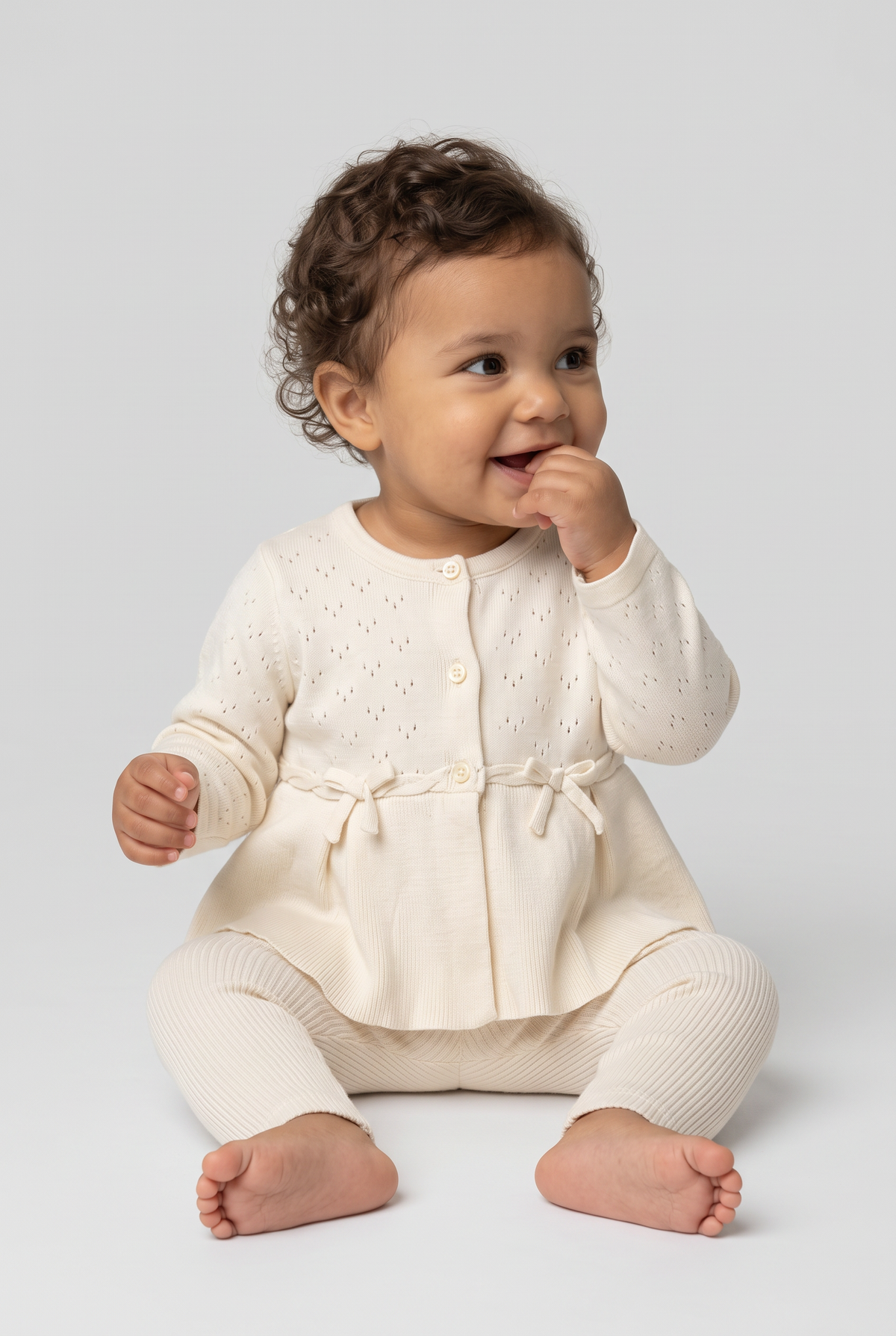 Baby Girls Knitted Peplum Cardigan & Leggings 2-Piece Set - 26021 - Ivory Model Picture