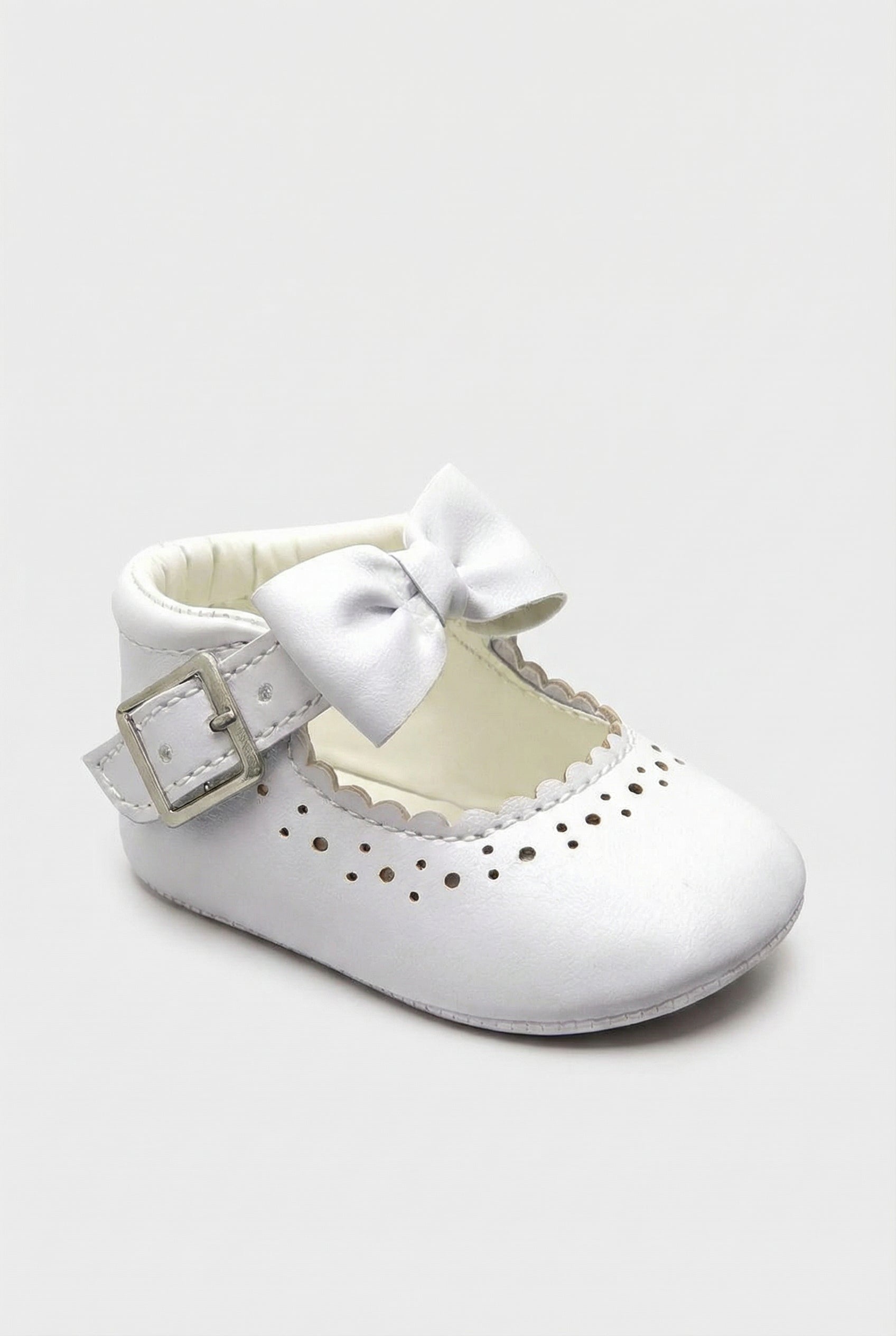 Baby Girls Mary Jane Flats with Bow & Scalloped Trim - Beatrice - White Side Picture