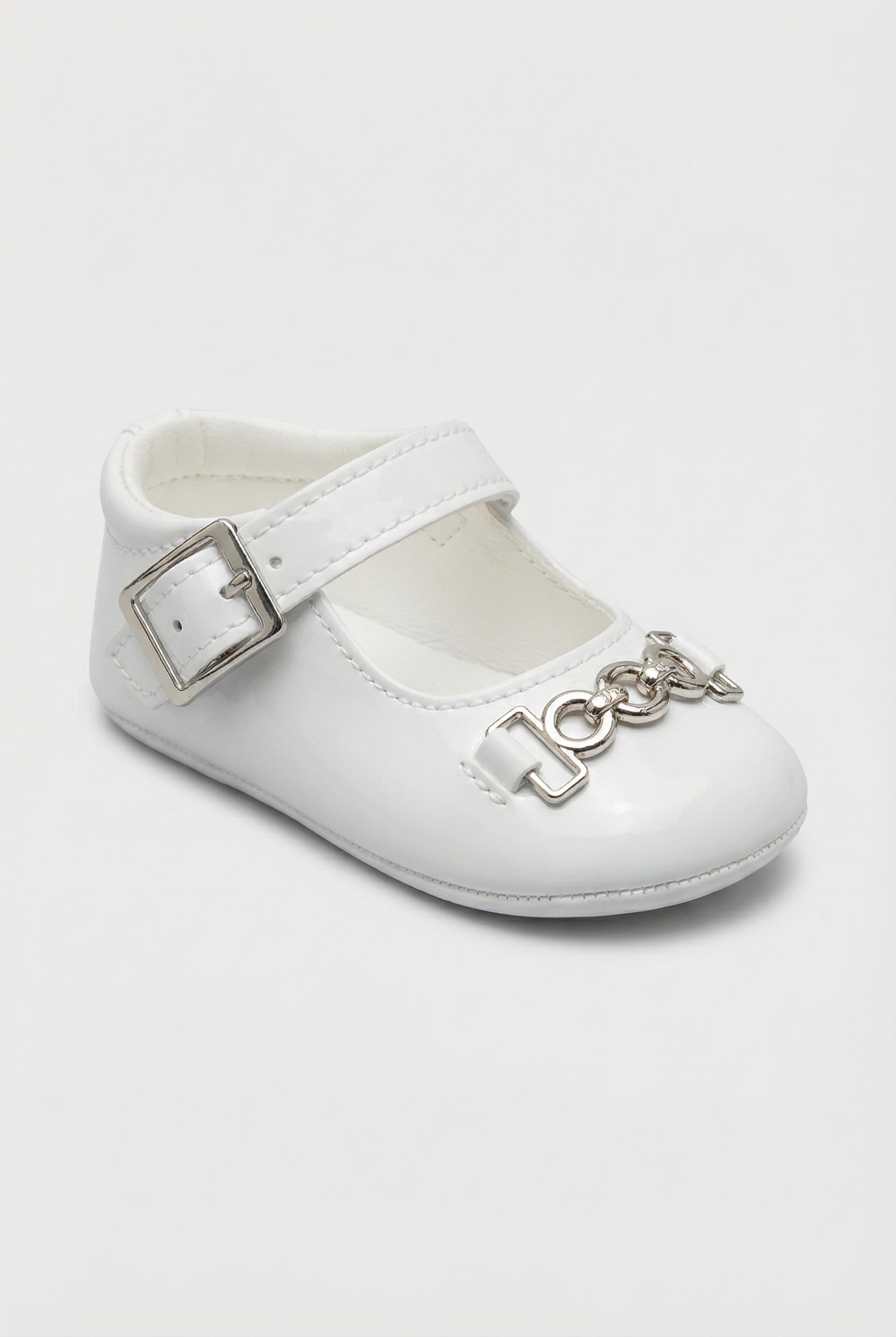 Baby Girls Patent Mary Jane Flats with Metal Detail - Charlotte - White Side Picture