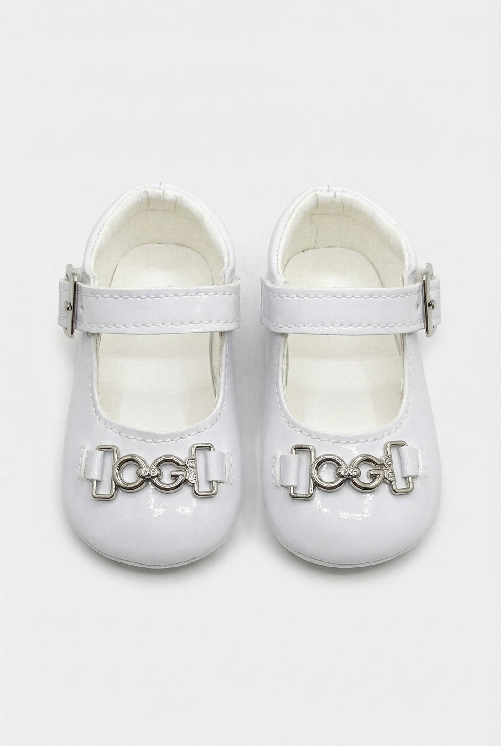 Baby Girls Patent Mary Jane Flats with Metal Detail - Charlotte - White Front Picture