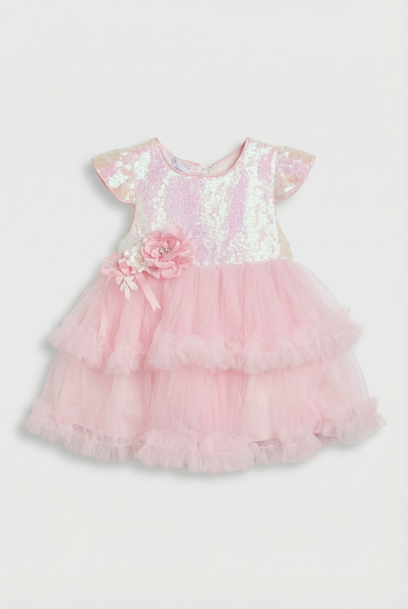Baby Girls Pink Sequin Tulle Party Dress with Headband