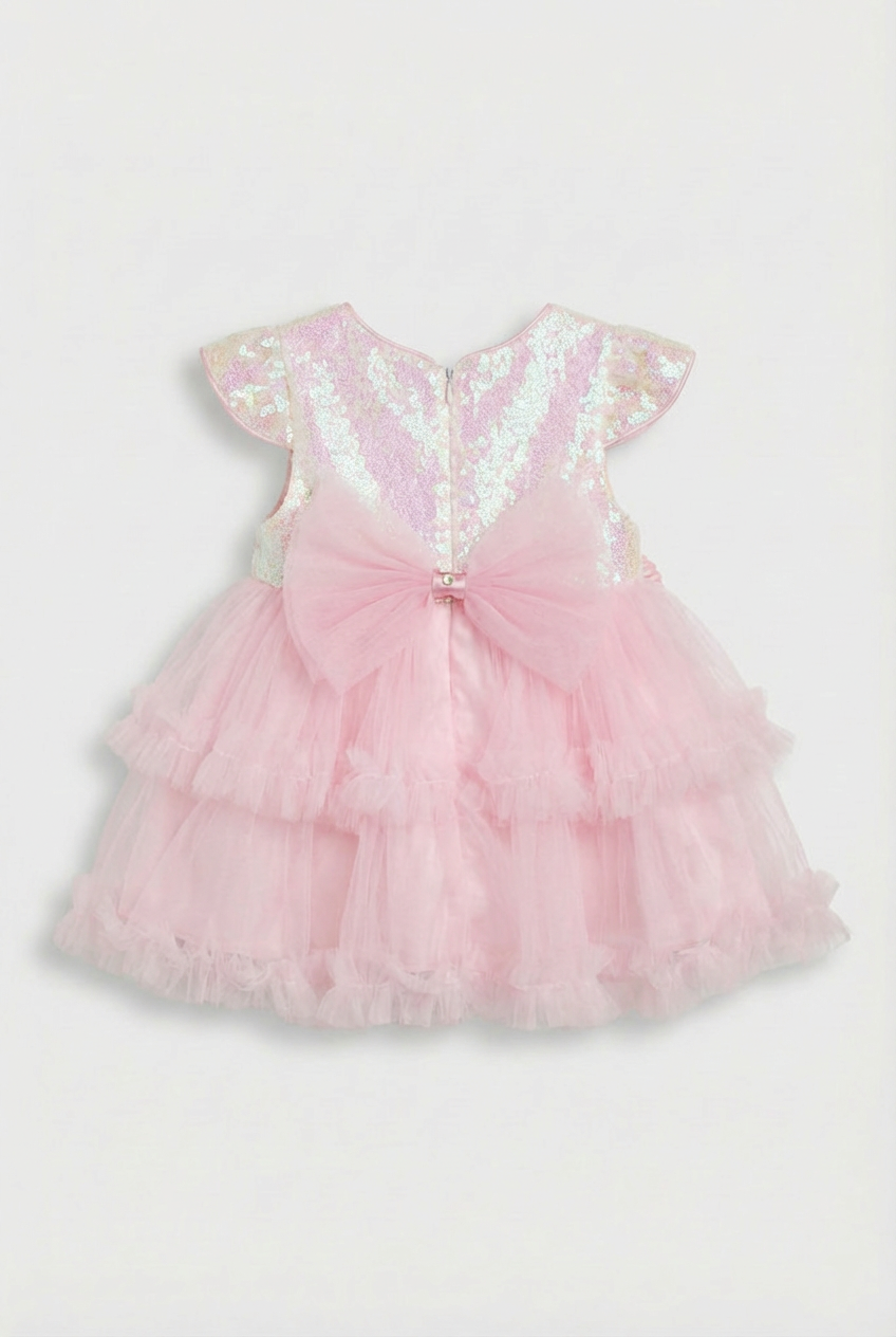 Baby Girls Pink Sequin Tulle Party Dress with Headband