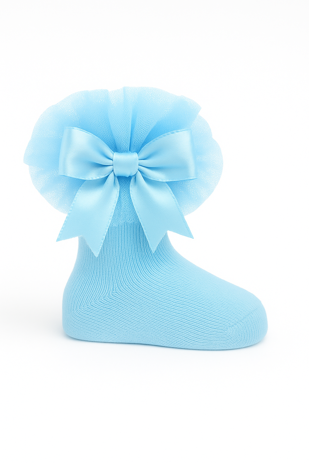 Baby Girls Ruffle Bow Frilly Ankle Socks - Blue Socks Picture