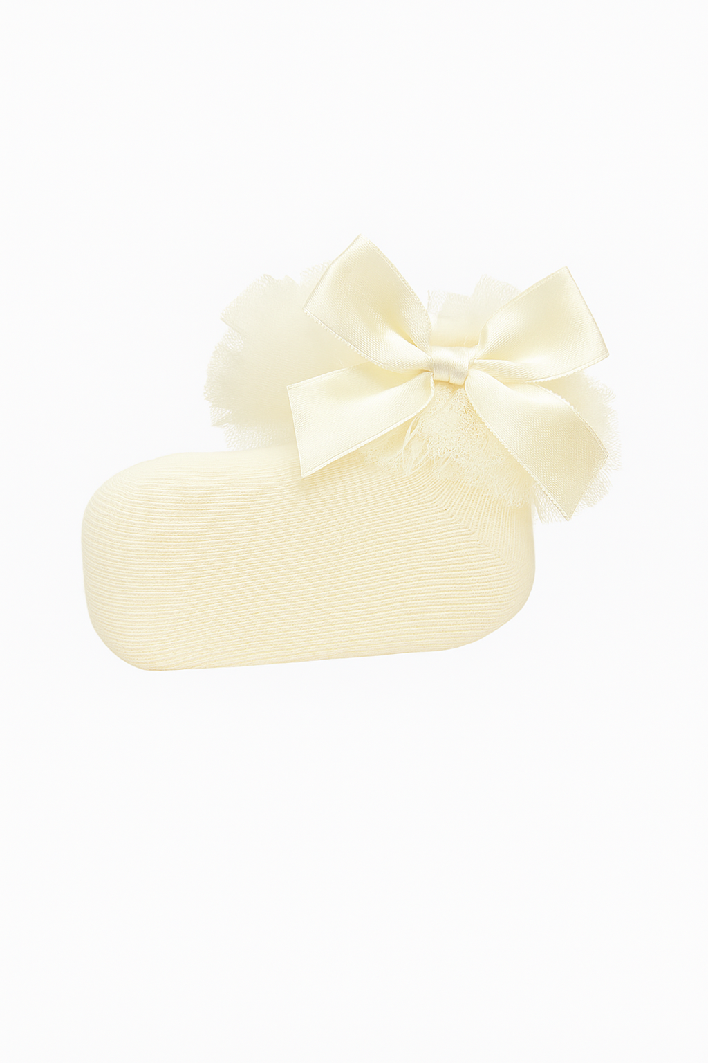 Baby Girls Ruffle Bow Frilly Ankle Socks - Ivory Sole Picture
