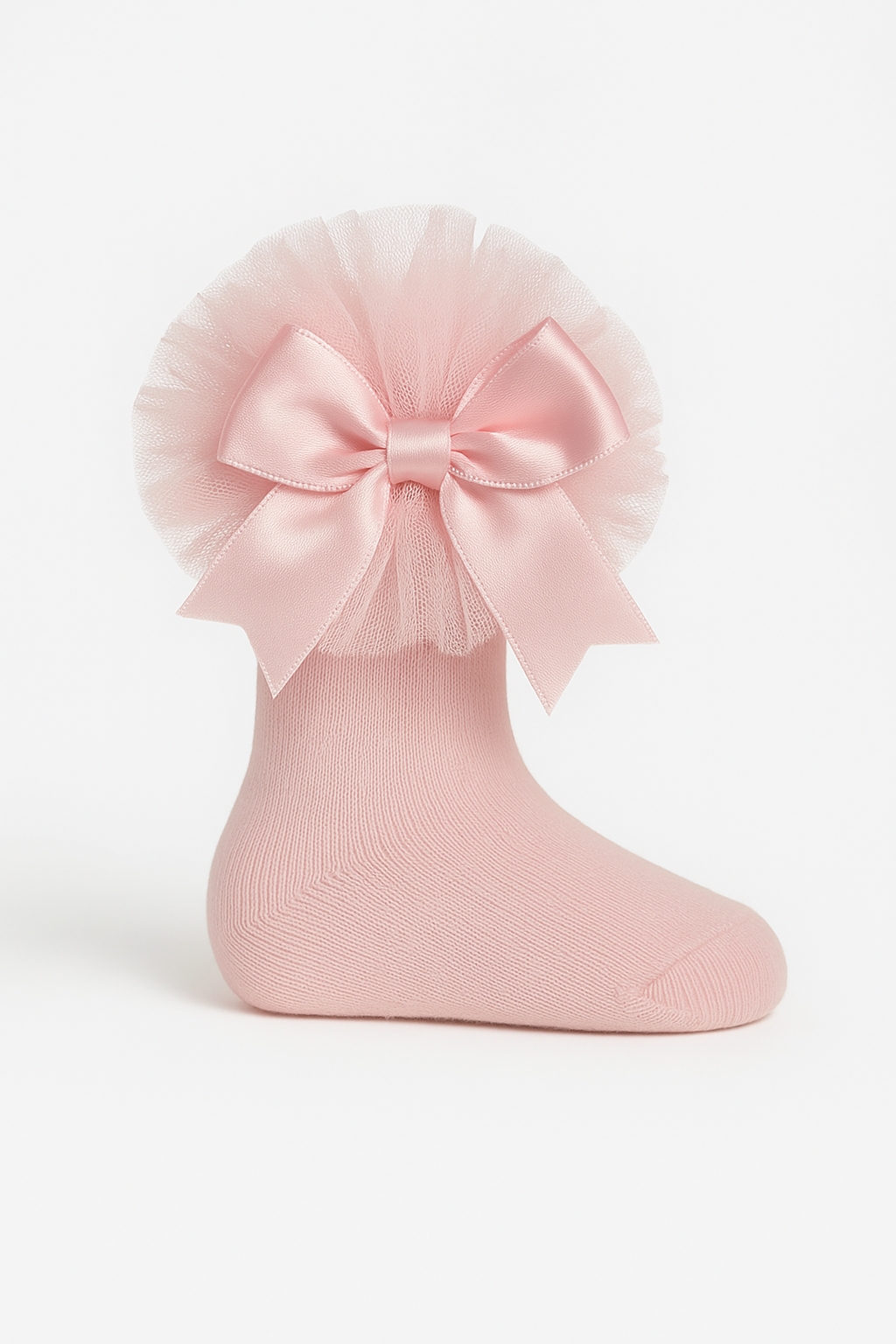 Baby Girls Ruffle Bow Frilly Ankle Socks - Pink Side Picture