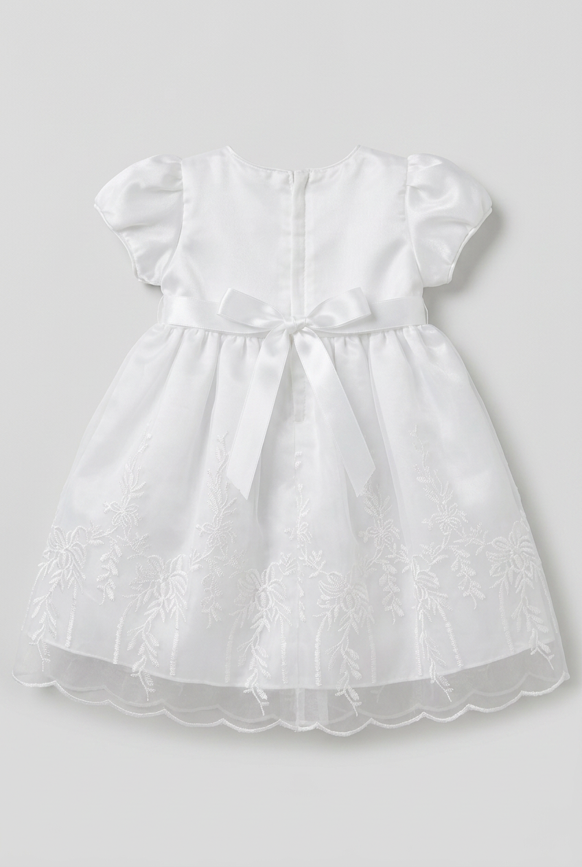 Baby Girls White 3 Piece Christening Dress Set with Feather Tulle Kaftan & Bonnet