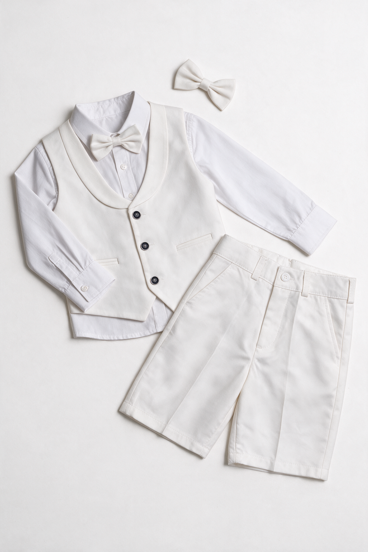 Baby & Boys 3-Piece White Cotton-Linen Waistcoat Shorts Suit Set - WHITBY