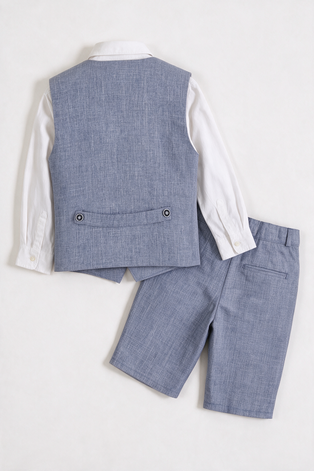 boys 4-Piece Cotton-Linen Waistcoat Shorts Suit Set - Grayish Navy back picture