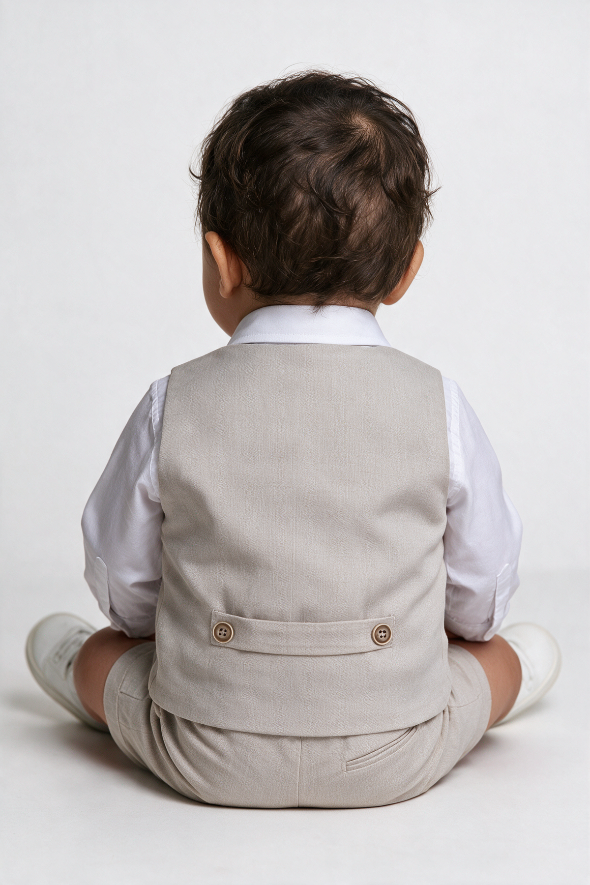 Baby & Boys 4-Piece Cotton-Linen Waistcoat Shorts Suit Set - Light Beige baby Model back Picture