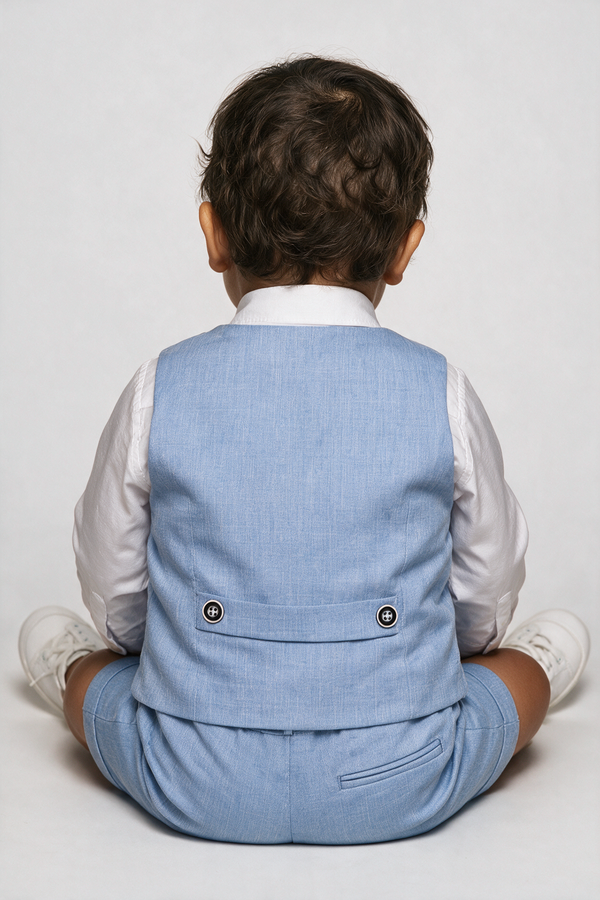 Baby & Boys 4-Piece Cotton-Linen Waistcoat Shorts Suit Set - Sky Blue Baby back picture