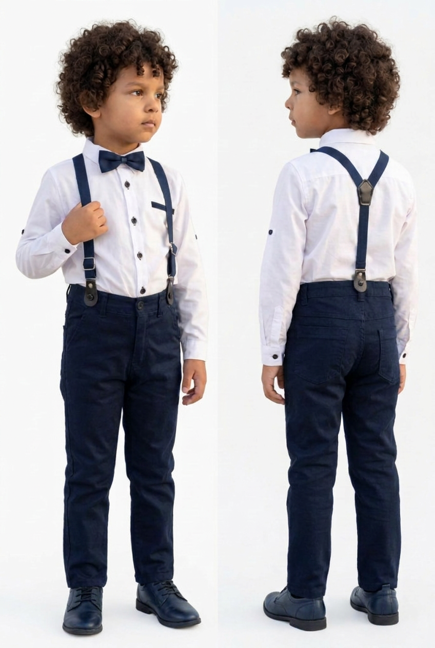 Baby & Boys 4-Piece Cotton Gentleman Outfit Set - OXFORD - White - Navy Blue