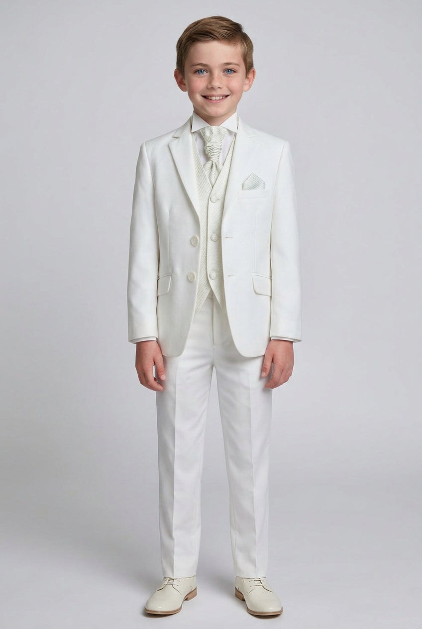 Baby & Boys Wedding Prom Pageboy Suit, Choice Of Waistcoat 5PC - Cream - Ivory