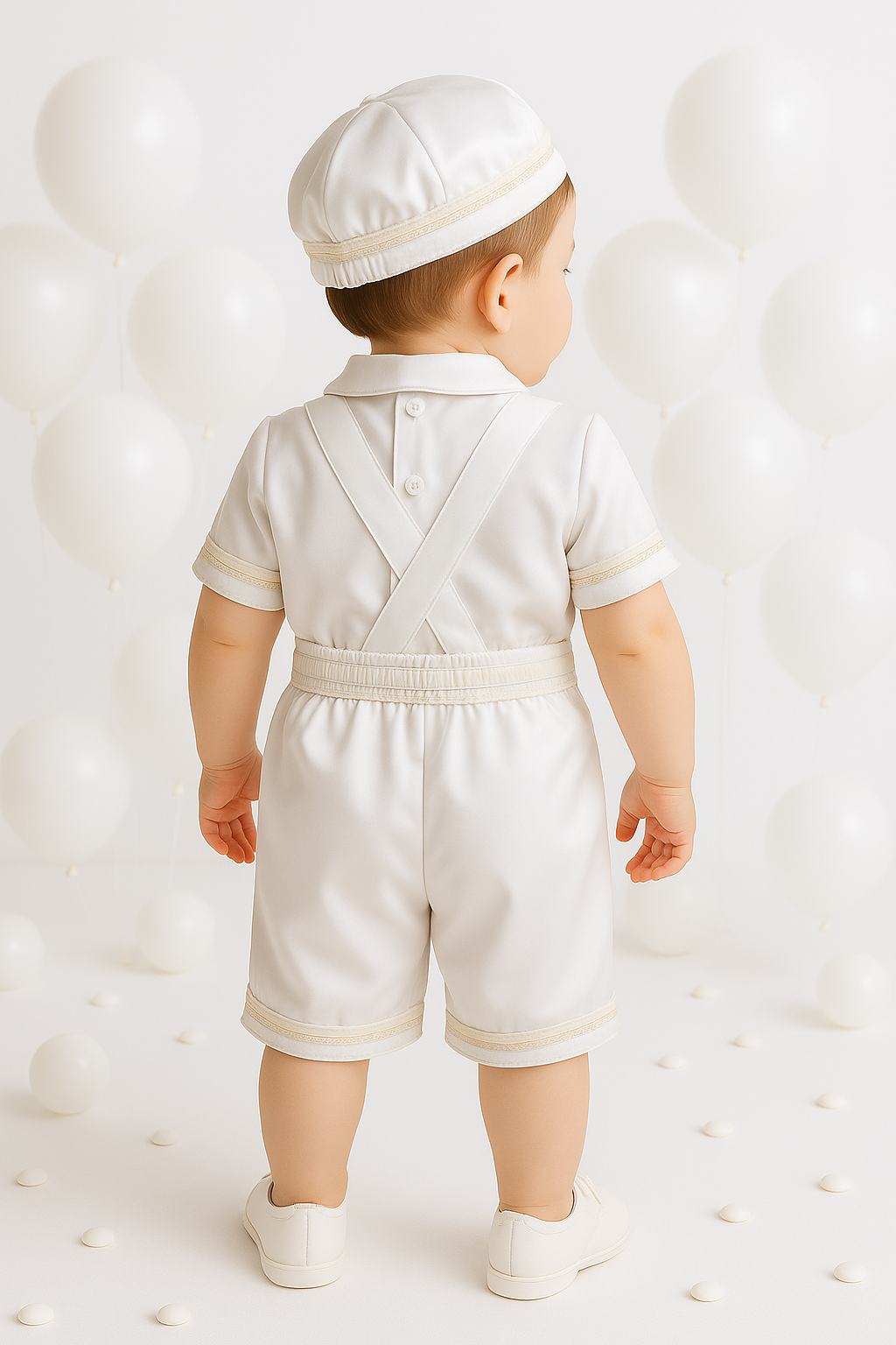 Baby Boys 3-Piece White Christening Set with Cap Back Picture