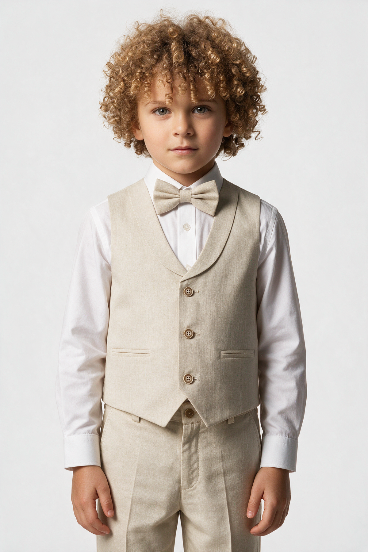 Baby & Boys 4-Piece Cotton-Linen Waistcoat Shorts Suit Set - Light Beige