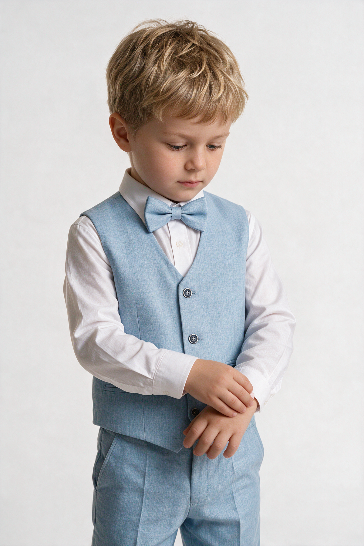 Baby & Boys 4-Piece Cotton-Linen Waistcoat Suit Set - Light Blue