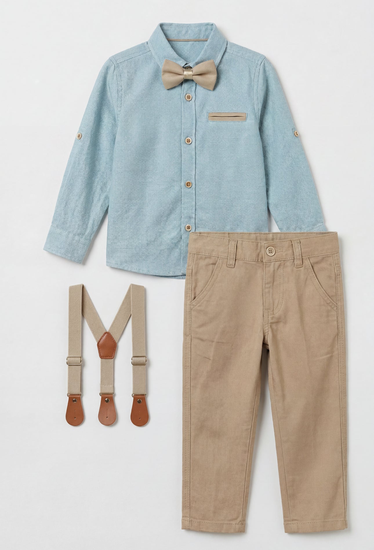 Boys 4-Piece Cotton Gentleman Outfit Set - Green & Beige