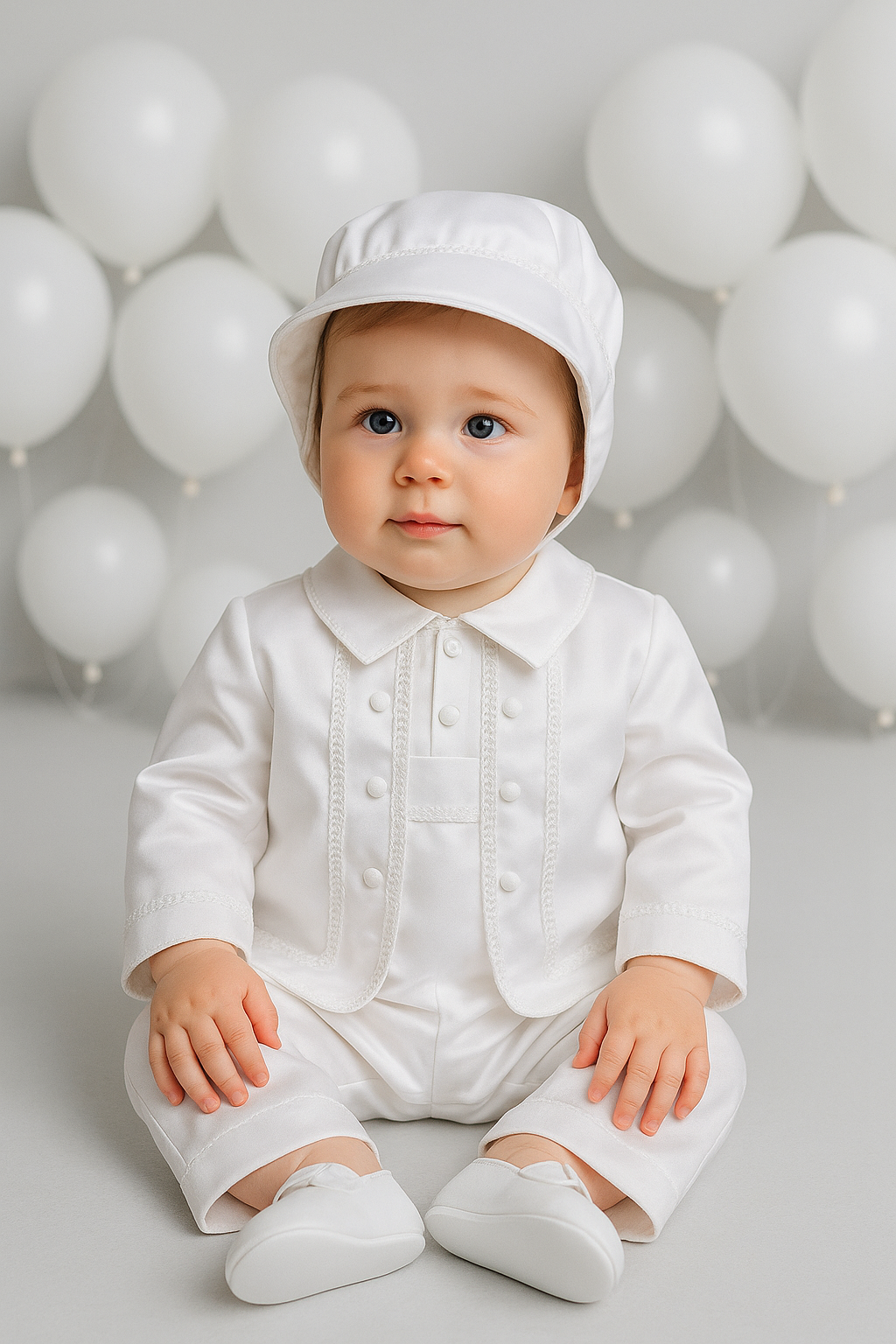 Baby Boys All In One Christening Suit - White