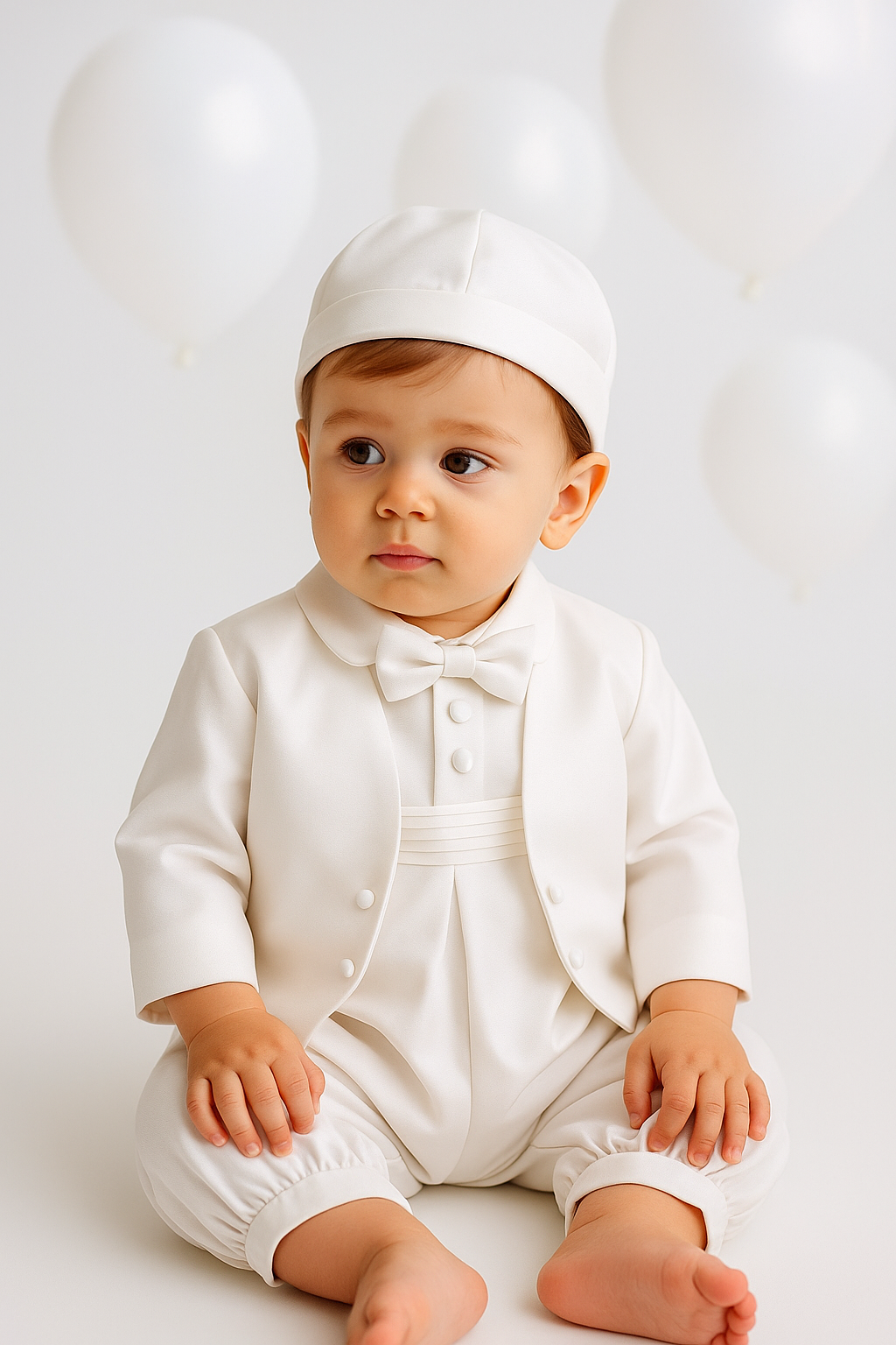 Baby Boys All In One Christening Suit - White
