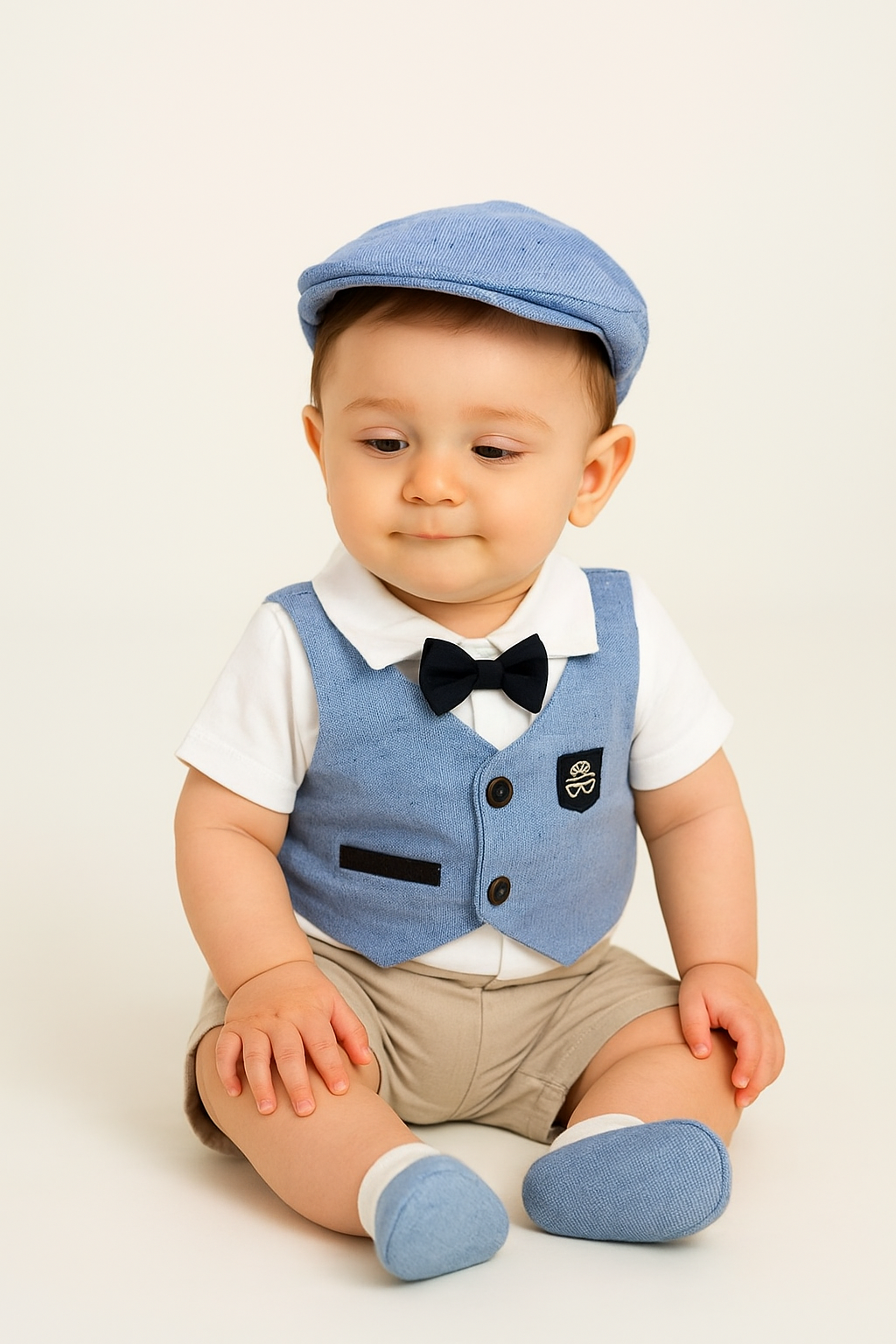 Baby Boys Casual Dungaree 3 Piece Set - Blue - Beige