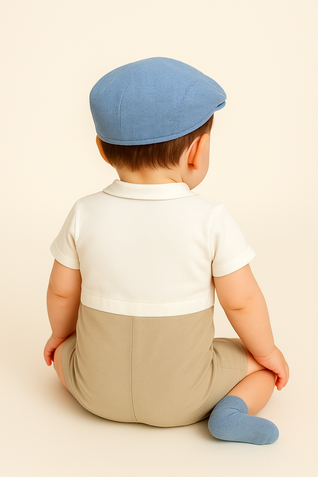 Baby Boys Casual Dungaree 3 Piece Set - Blue - Beige
