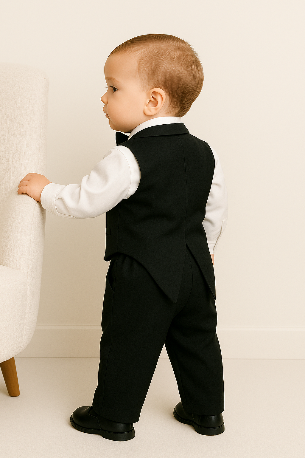 Baby Boys Cotton Black Tuxedo Set - Black - White Back Picture