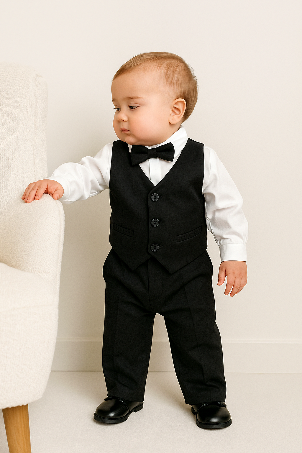 Baby Boys Cotton Black Tuxedo Set - Black - White Front Picture