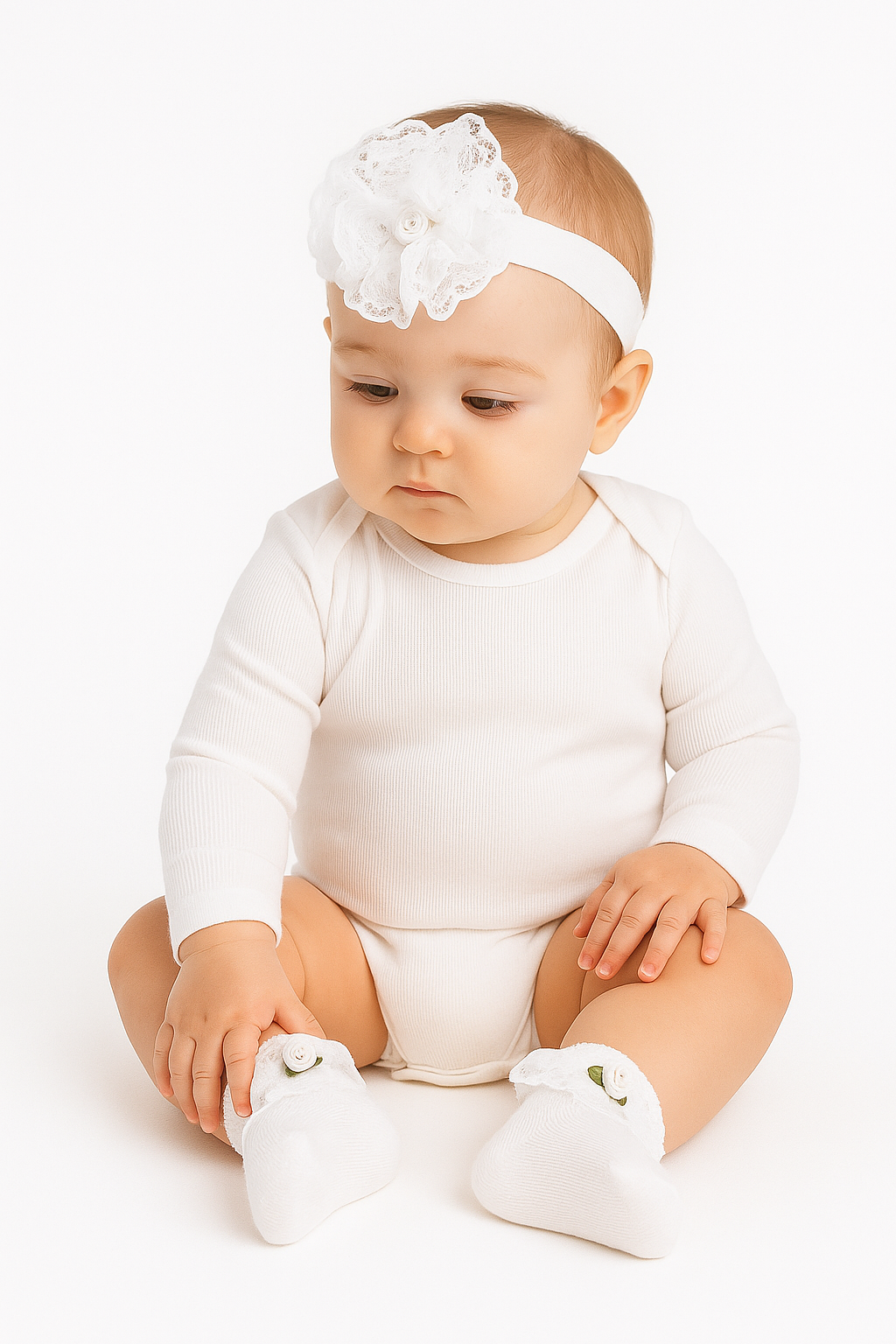 Baby Girls Headband and Socks Set - White Model Picture