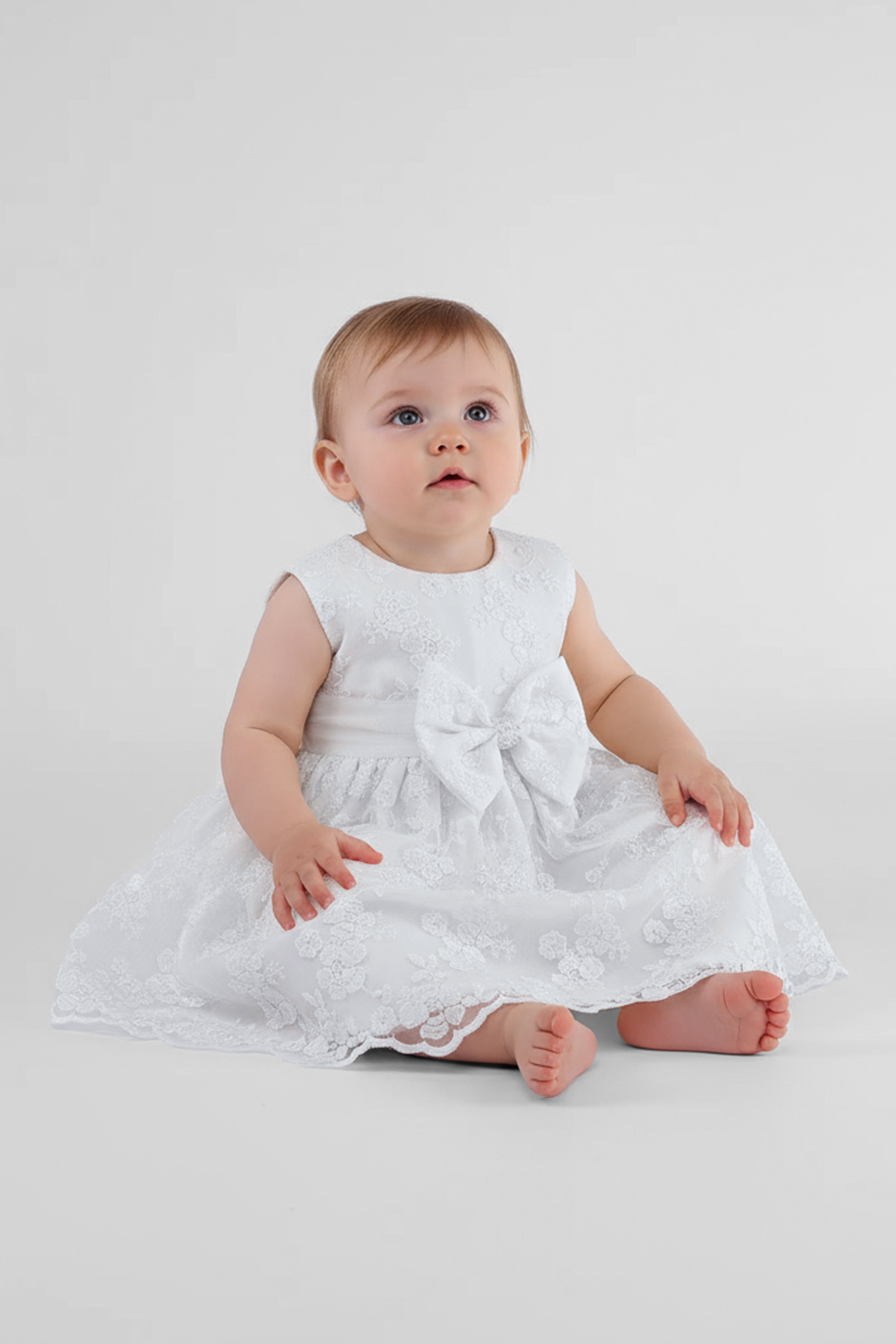 Baby Girls Lace Bow Dress Set – B1202 - White