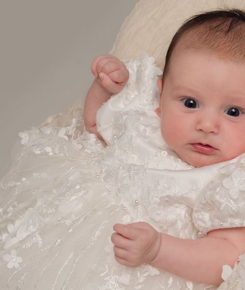Baby Girls Lace Heirloom Christening Gown & Bonnet - RACHEAL - Off white