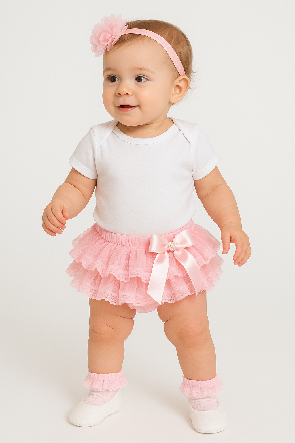 Baby Girls Ruffled Lace bloomers - Pink Model Picture