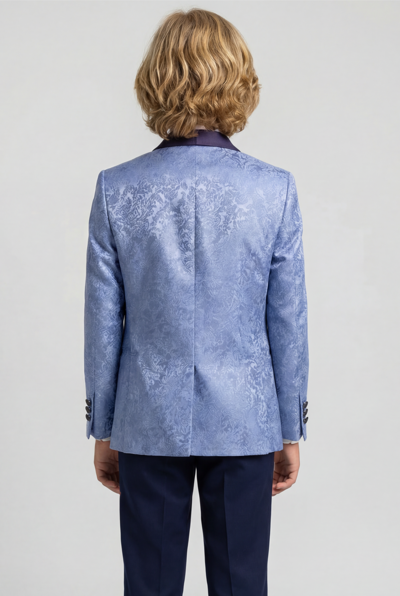 Boys Satin Lapel Paisley Floral Tuxedo Suit Set - Blue