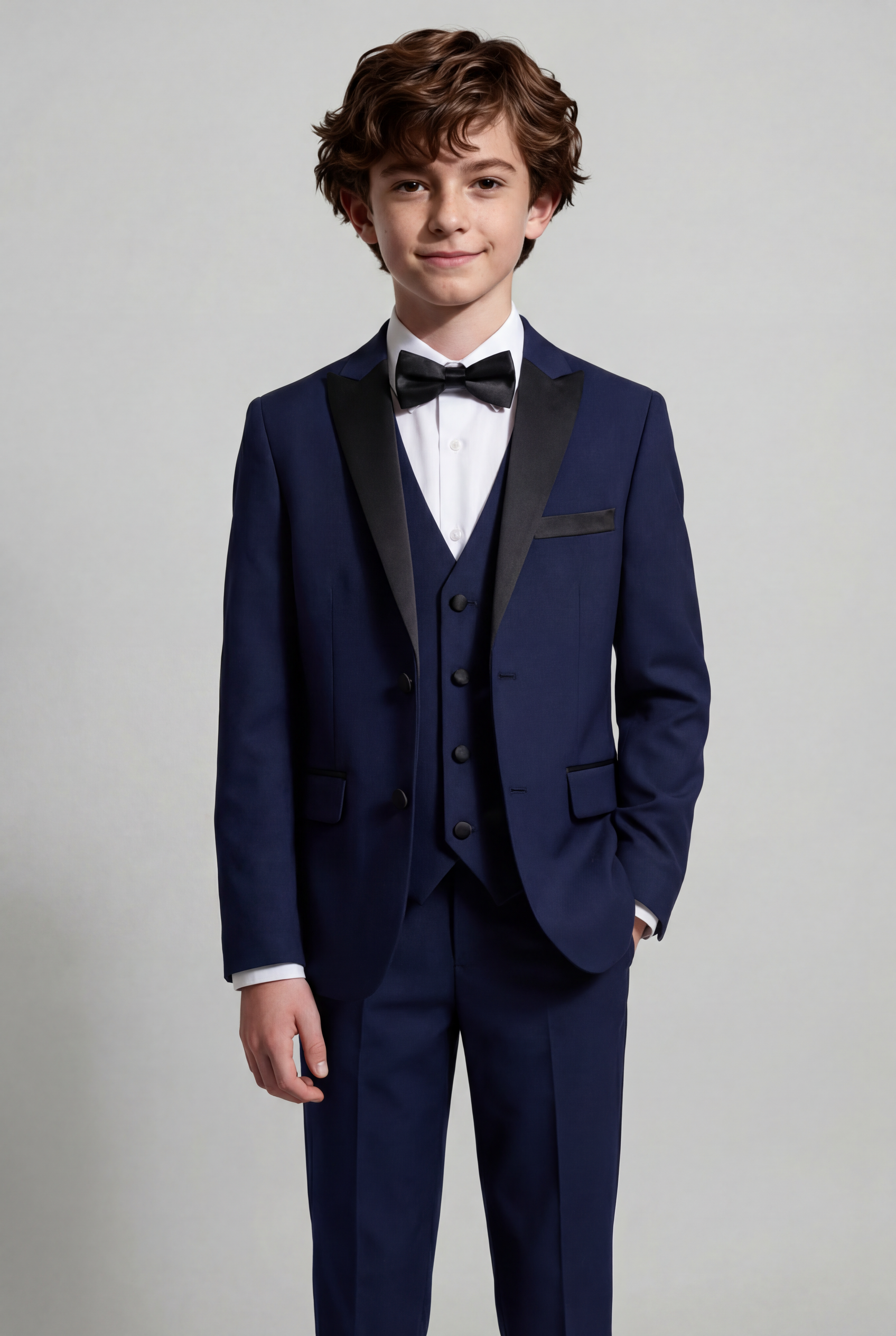 Boys Sheen Lapel Tuxedo Dinner Suit - Navy Blue