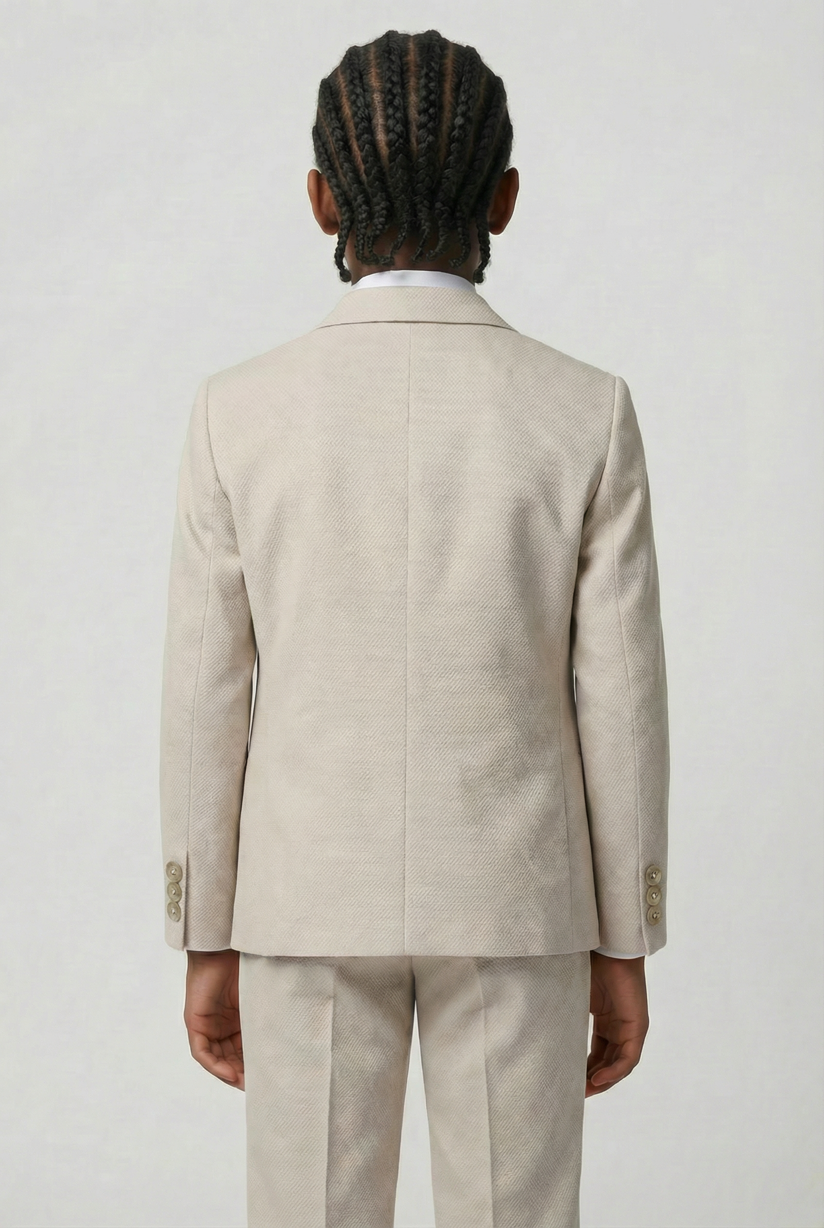 Boys 5-Piece Textured Weave Suit with Double Breasted Waistcoat - Beige