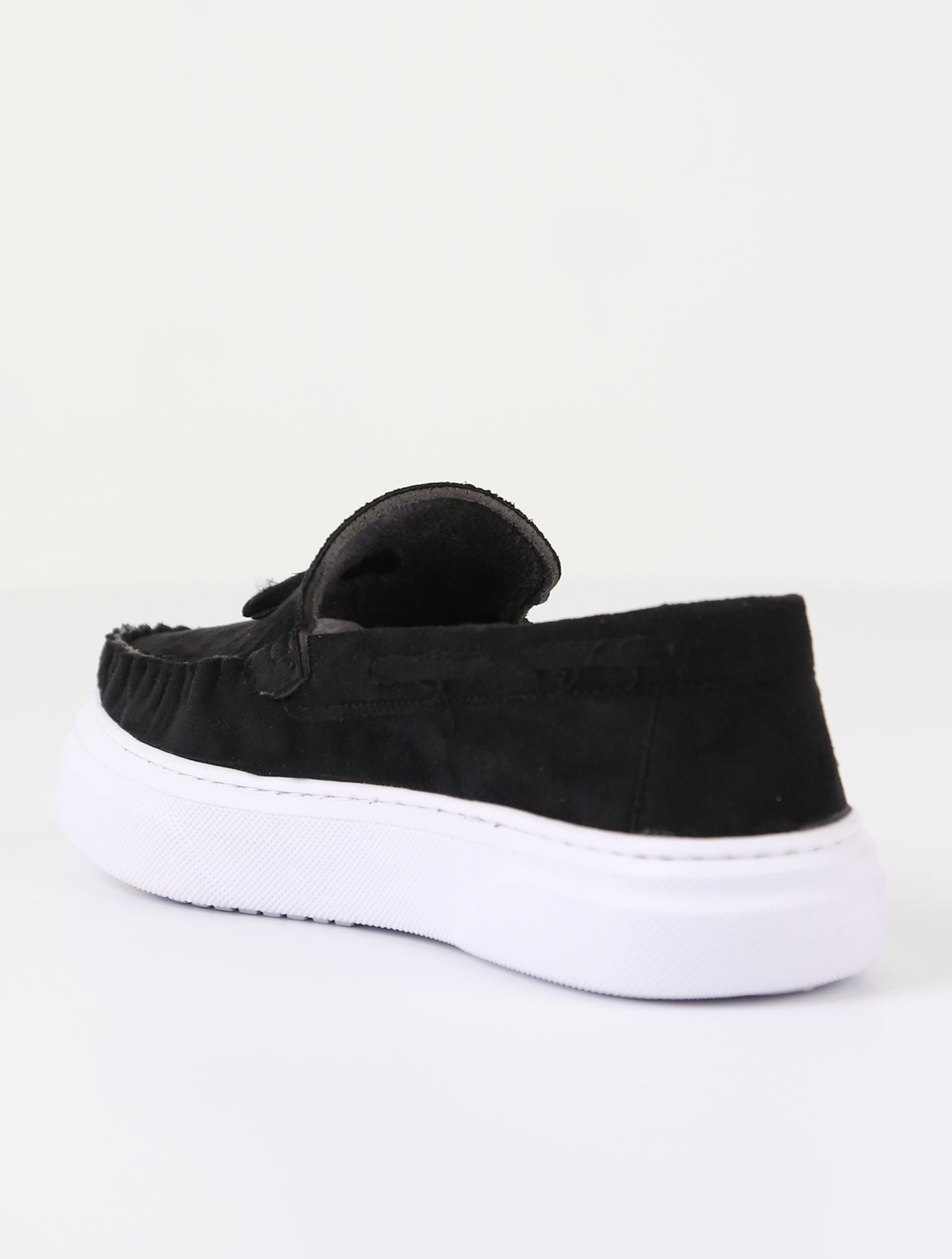 Boy's Suede Slip-On Thick Sole Loafers - URBAN - Black Back Picture