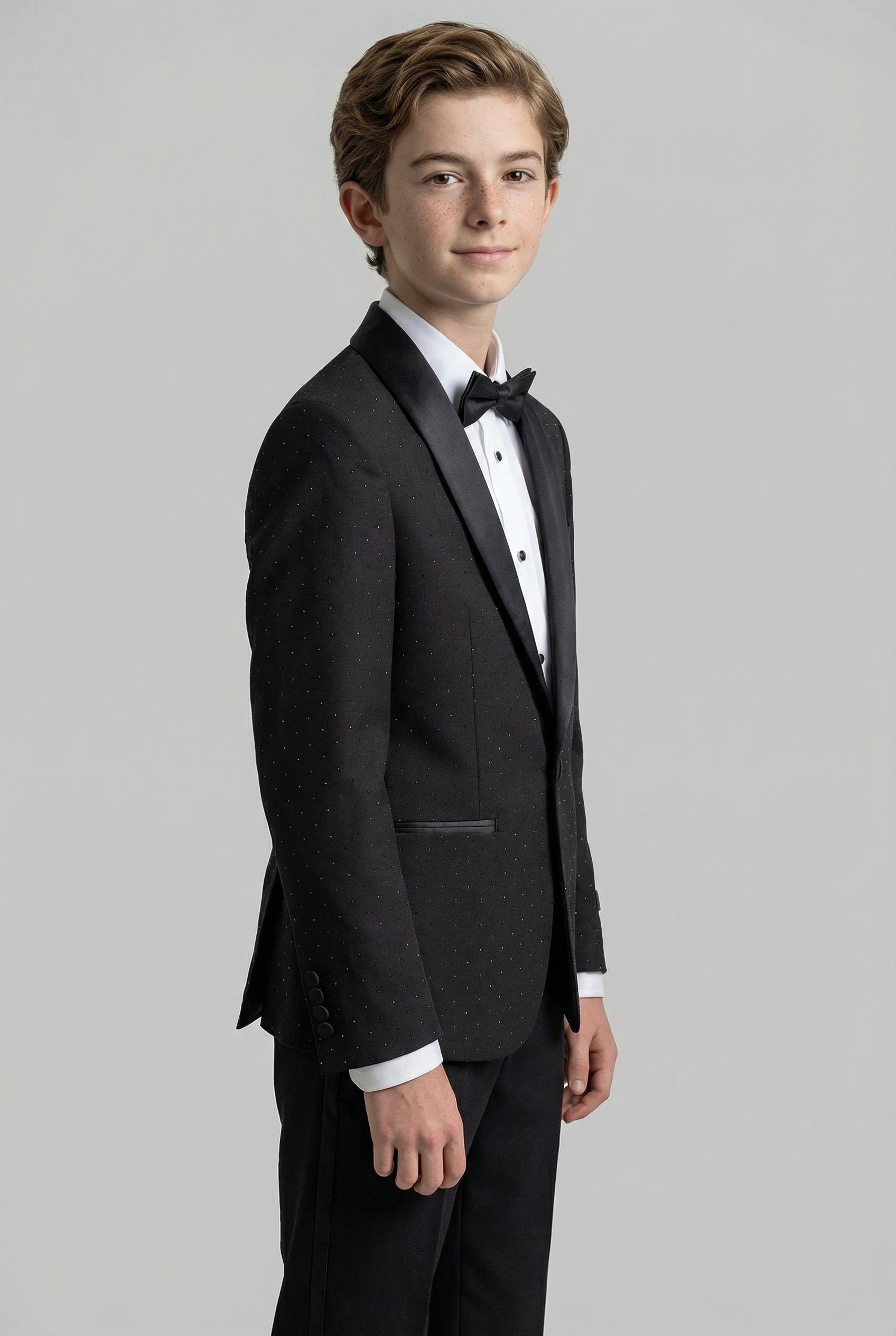 Boys 2-Piece Dot Overlay Tuxedo Suit - Calvin Black