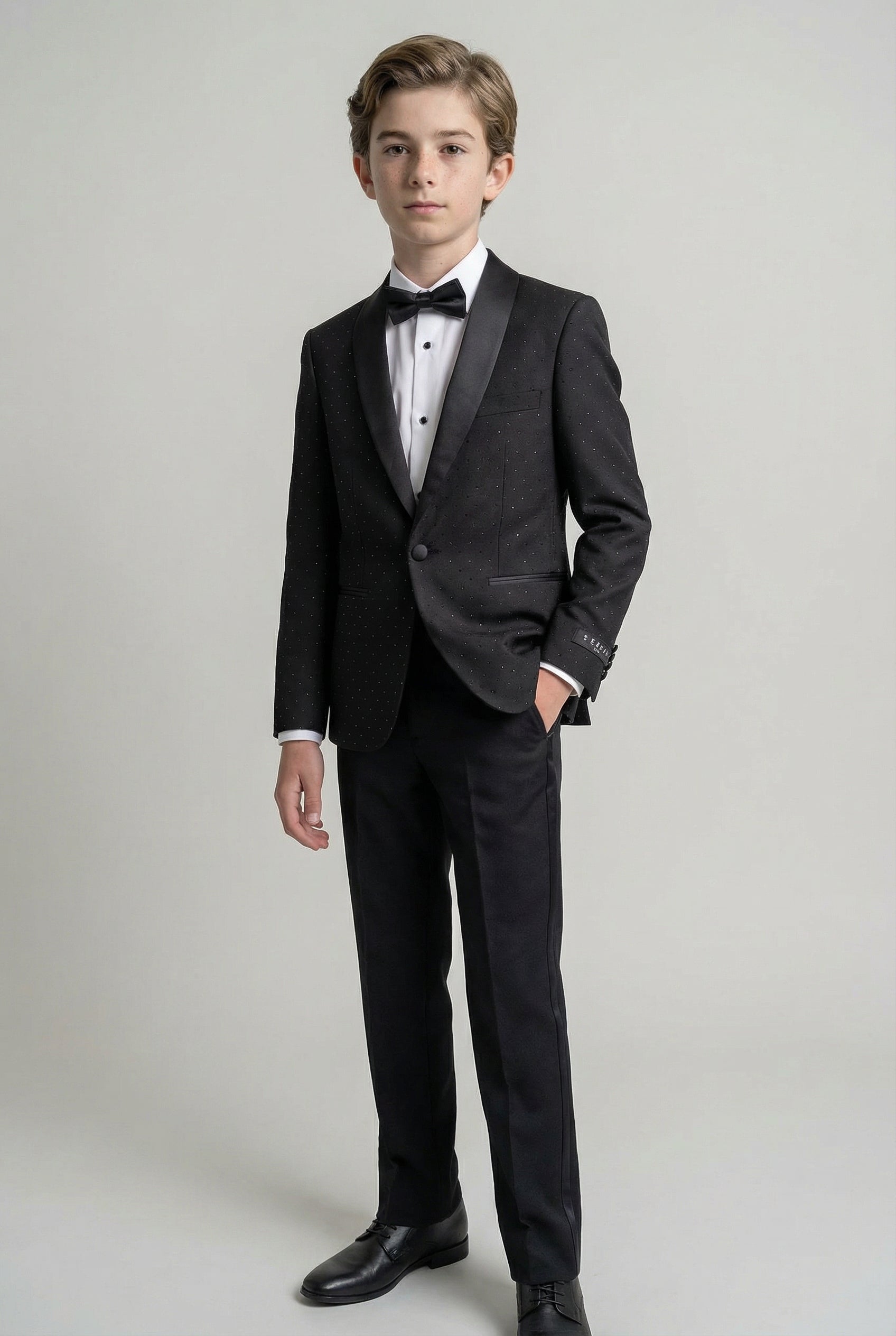 Boys 2-Piece Dot Overlay Tuxedo Suit - Calvin Black