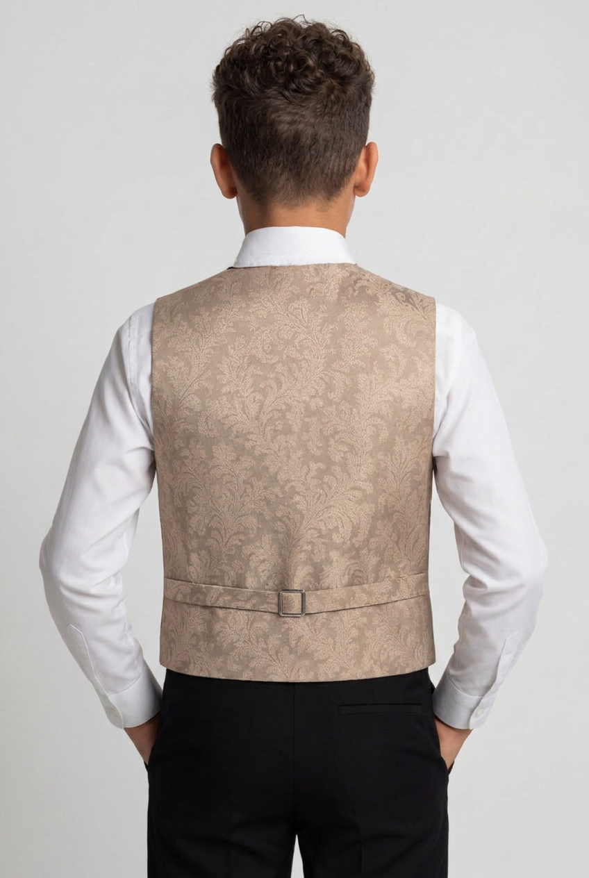 Boys 2-Piece Paisley Jacquard Waistcoat Cravat Set - Gold