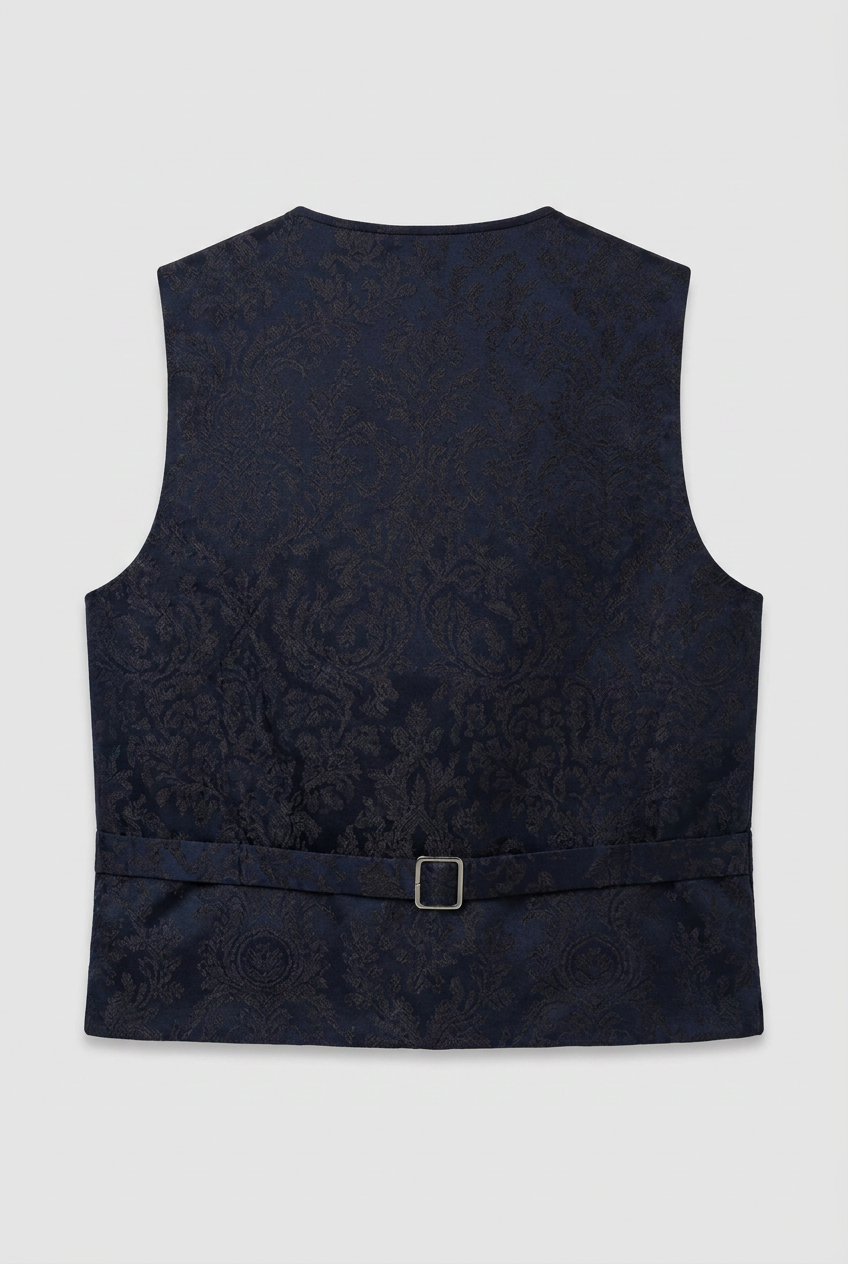 Boys 2-Piece Paisley Jacquard Waistcoat Cravat Set - Navy Blue
