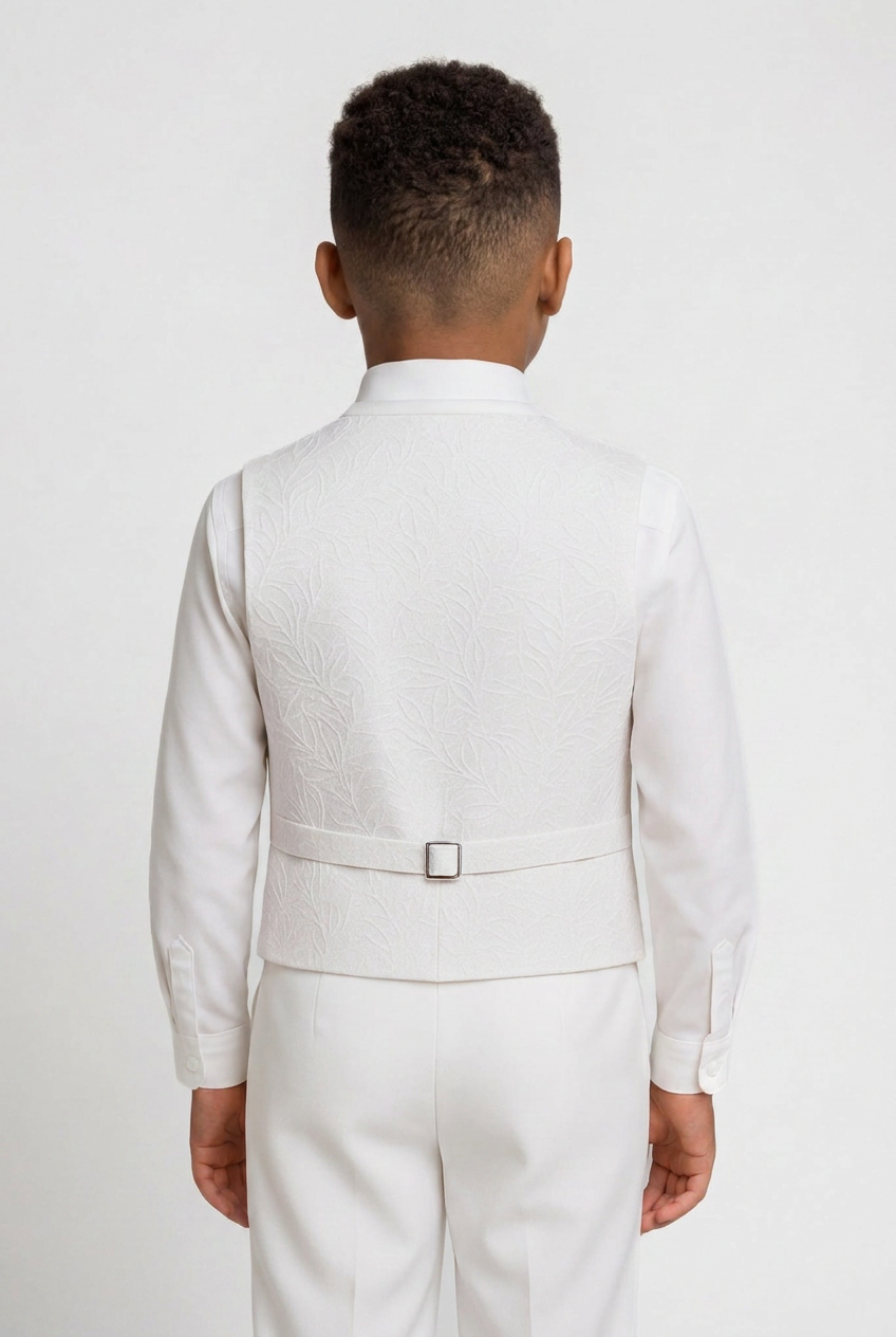 Boys 2-Piece Paisley Jacquard Waistcoat Cravat Set - White Model Back Picture