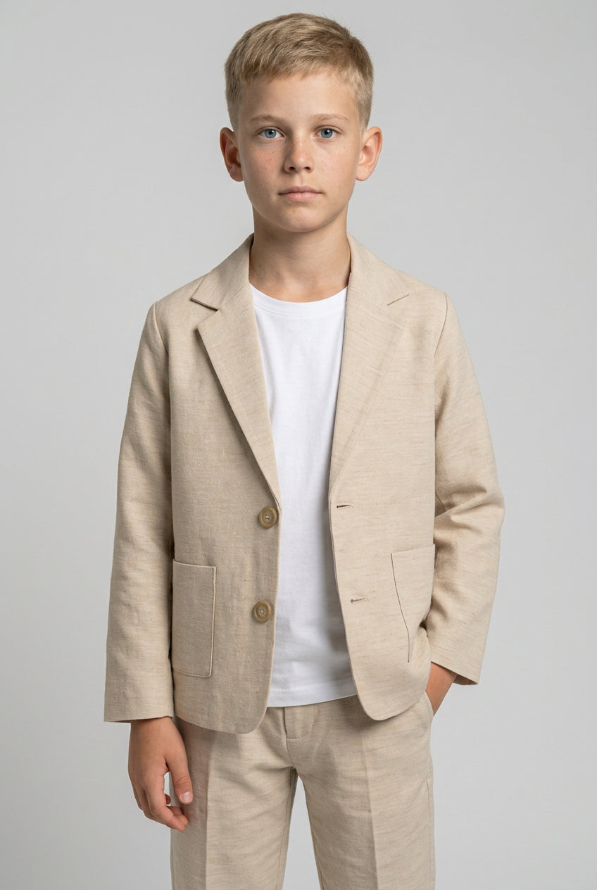 Boys 3-Piece Cotton-Linen Smart Casual Suit - KETEN - Beige